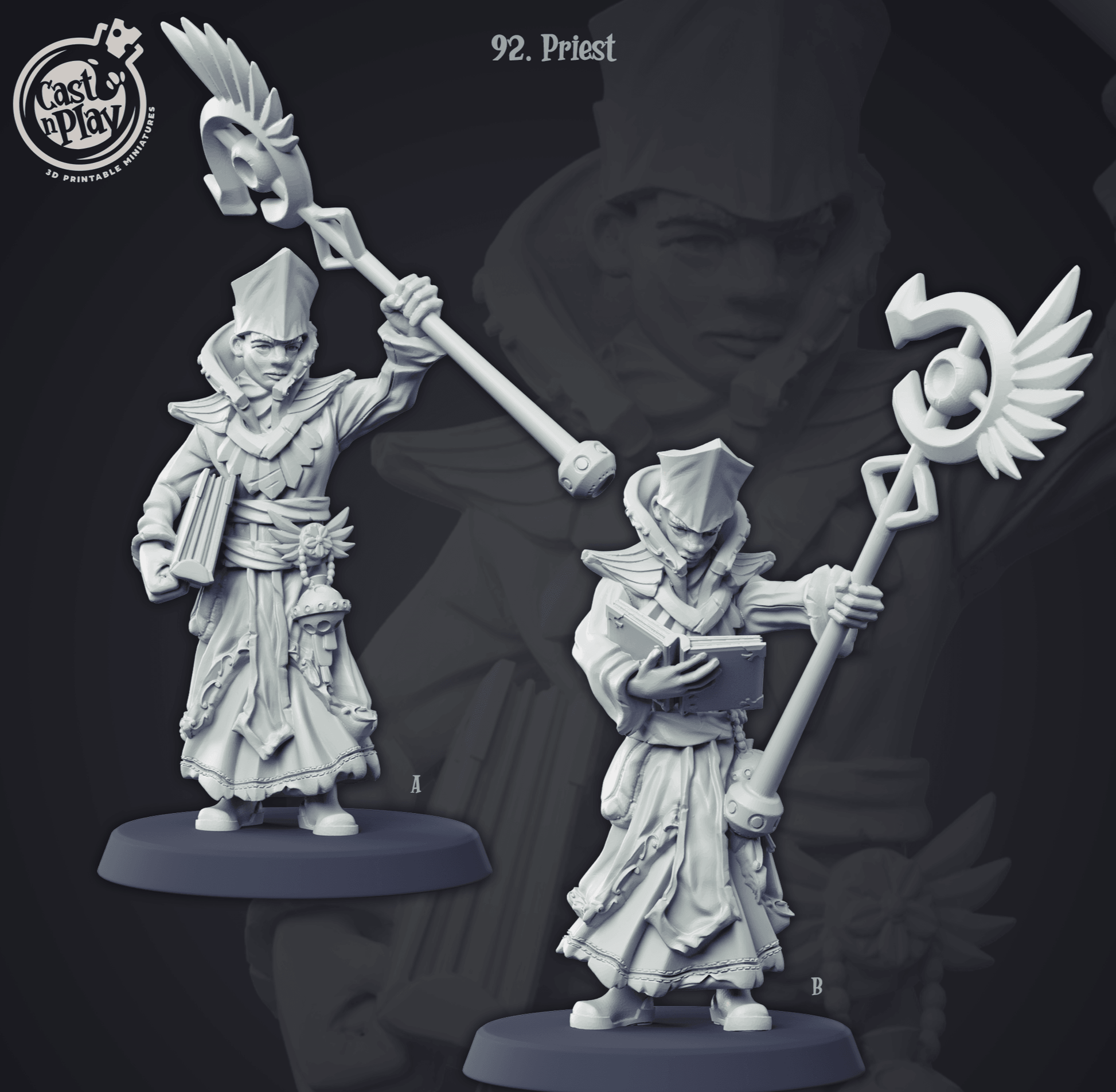 3D Printed Cast n Play 92 Priest Townsfolk 28mm 32mm D&D - 3D Printing Boss 