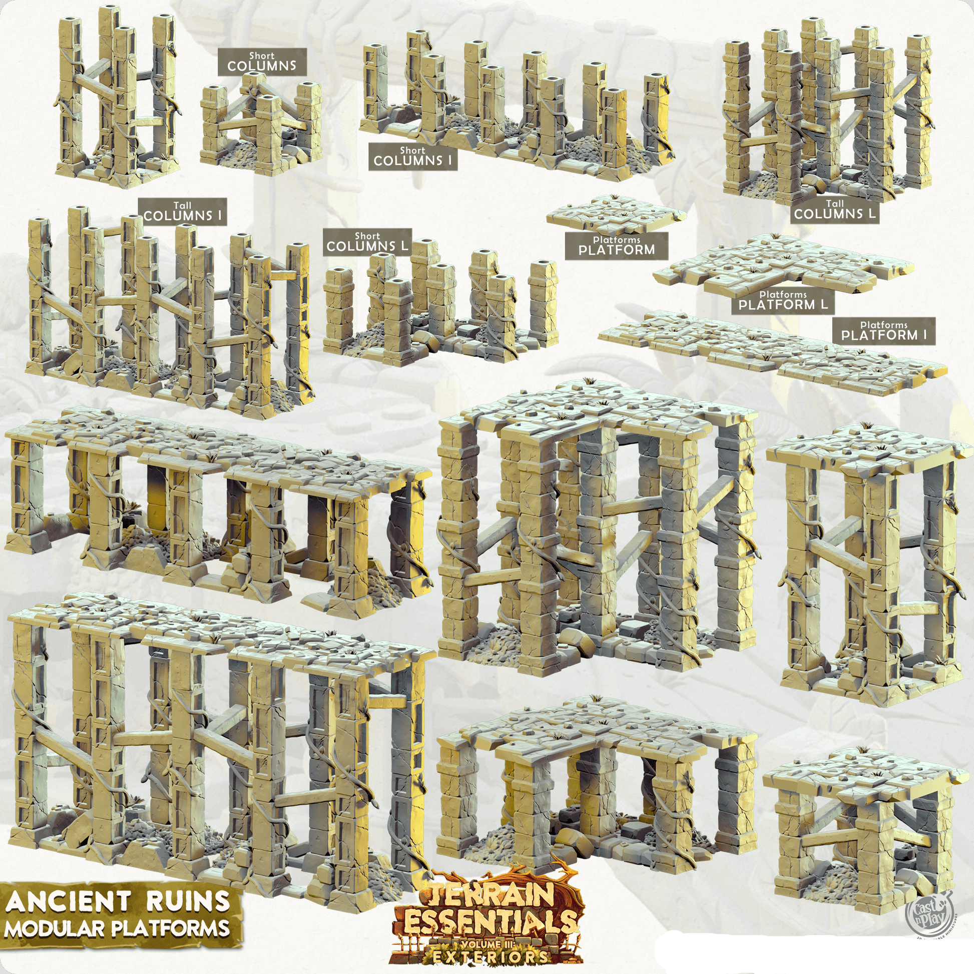 3D Printed Cast n Play Ancient Ruins - Modular Platforms Ancient Ruins Set 28mm 32mm D&D - 3D Printing Boss 