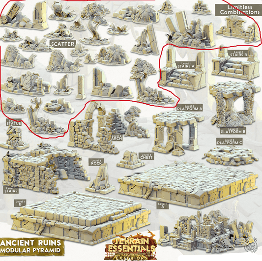 3D Printed Cast n Play Ancient Ruins - Modular Pyramid Ancient Ruins Set 28mm 32mm D&D - 3D Printing Boss 