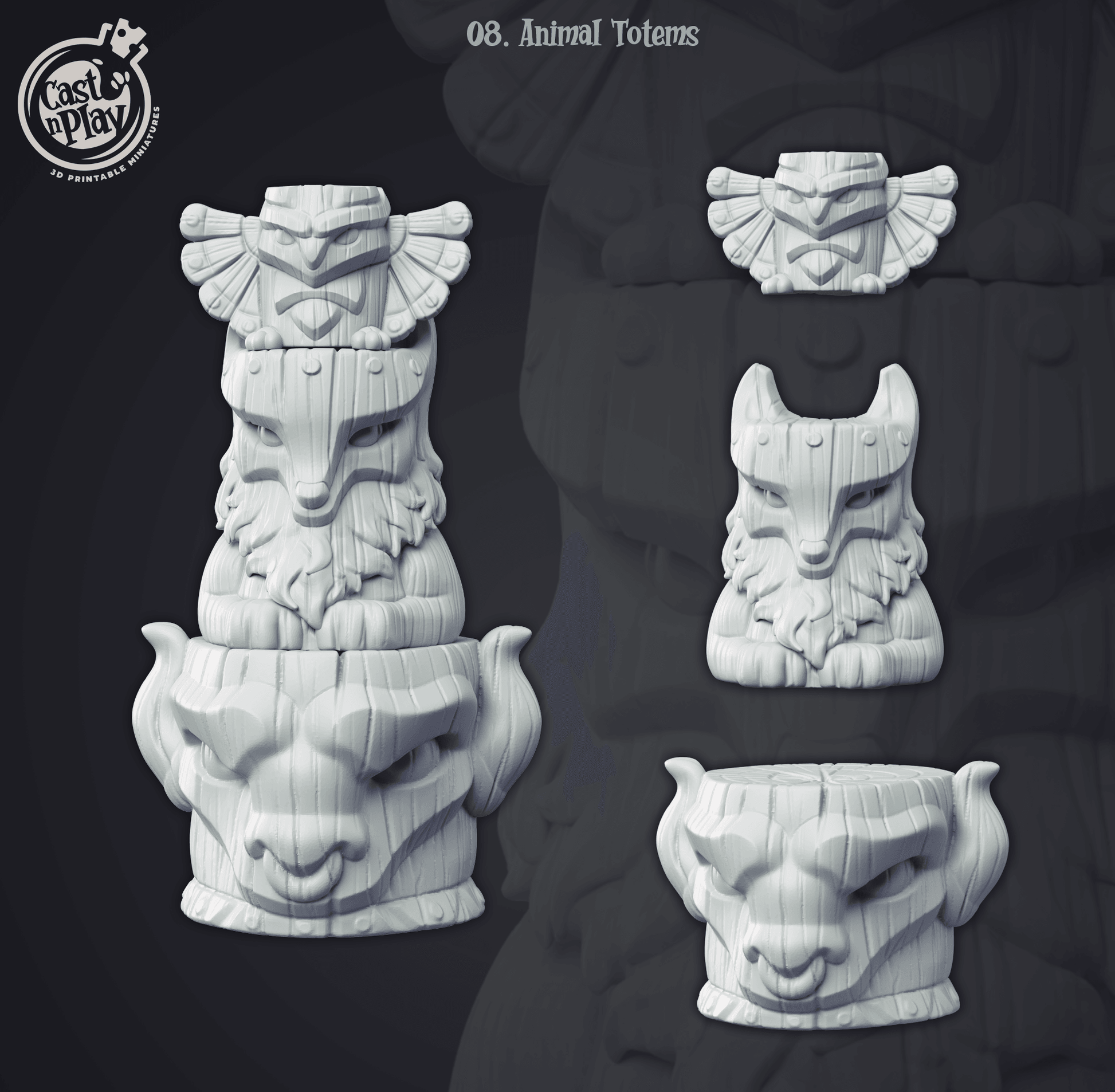 3D Printed Cast n Play Animal Totems 28mm 32mm D&D - 3D Printing Boss 