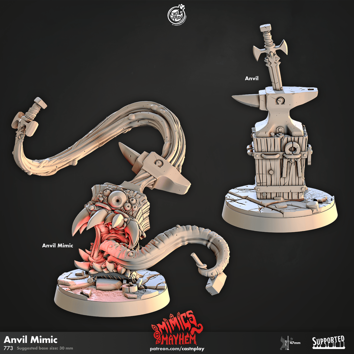 3D Printed Cast n Play Anvil Mimic Mimics Mayhem Set 28mm 32mm D&D - 3D Printing Boss 