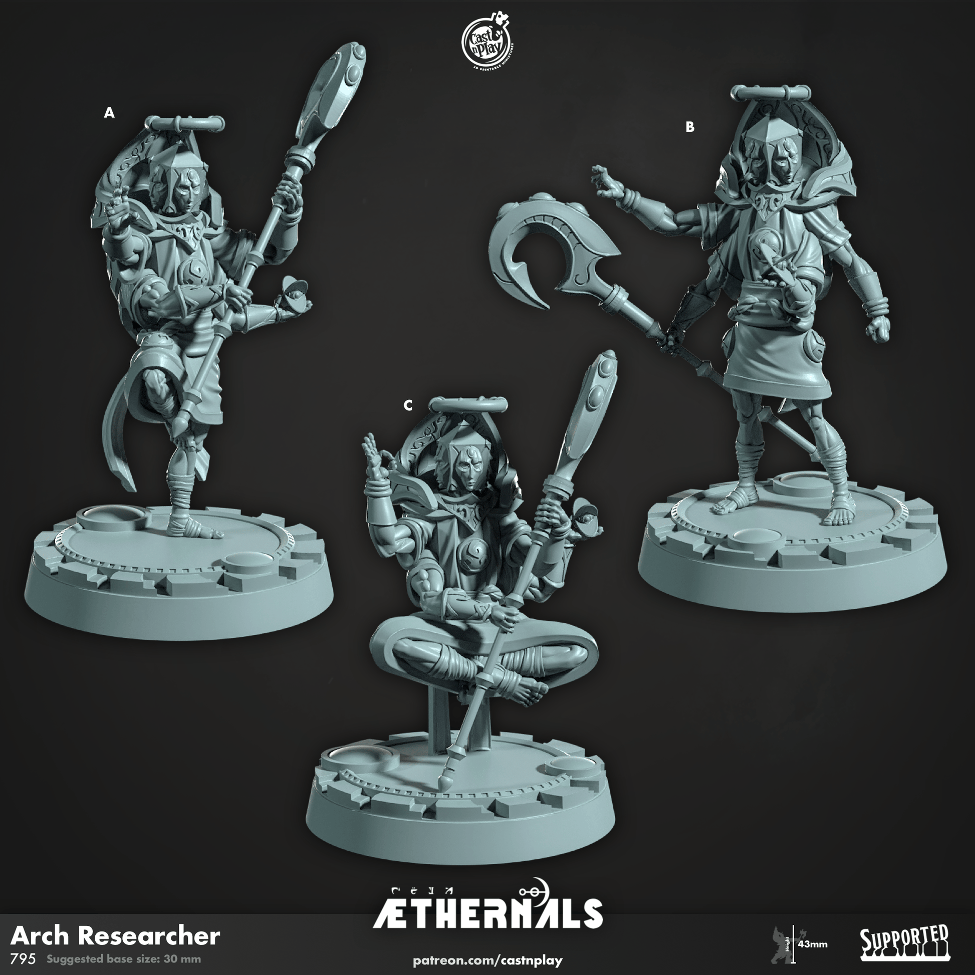3D Printed Cast n Play Arch Researcher Aethernals Collection 28mm 32mm D&D - 3D Printing Boss 