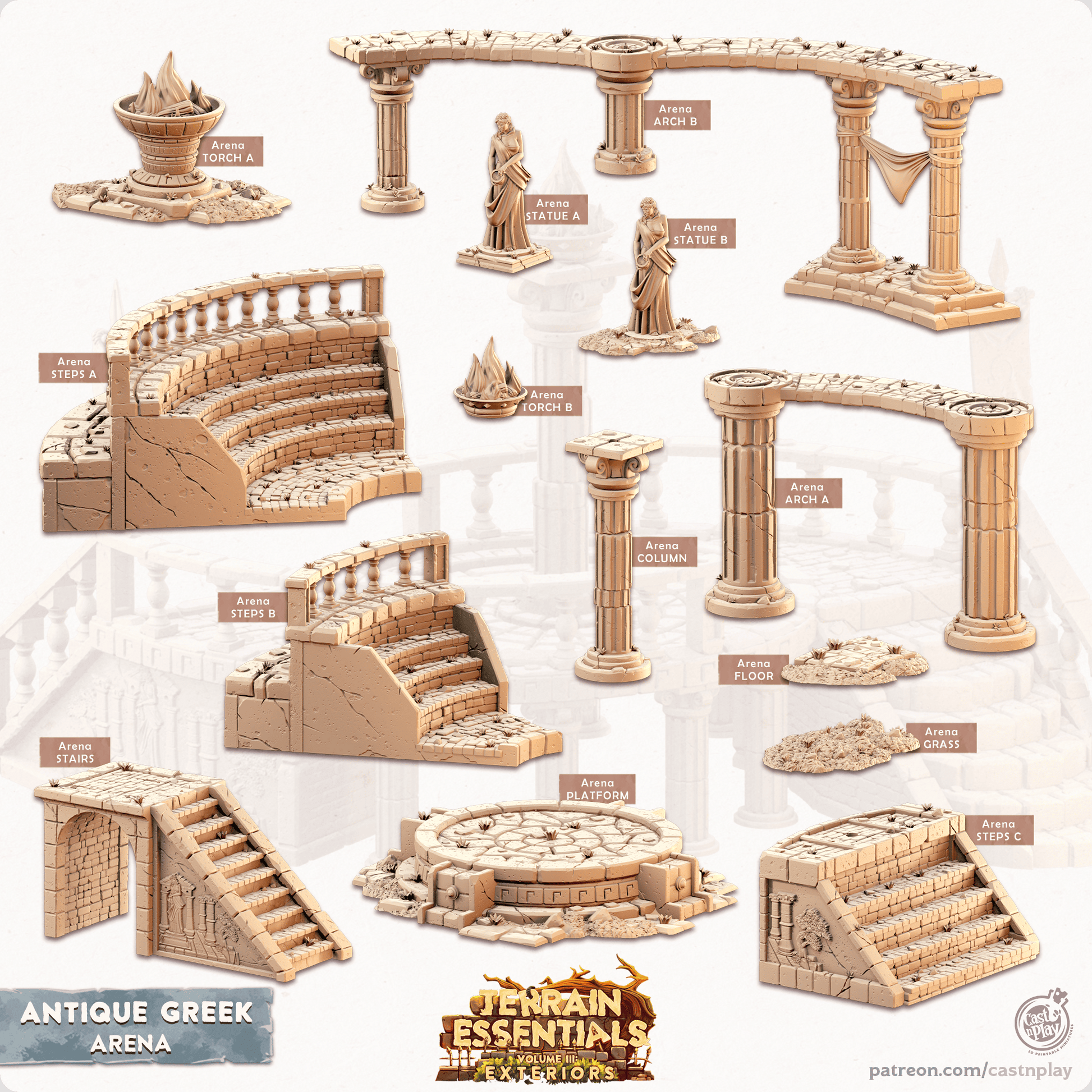 3D Printed Cast n Play Arena Antique Greek Set 28mm 32mm D&D - 3D Printing Boss 