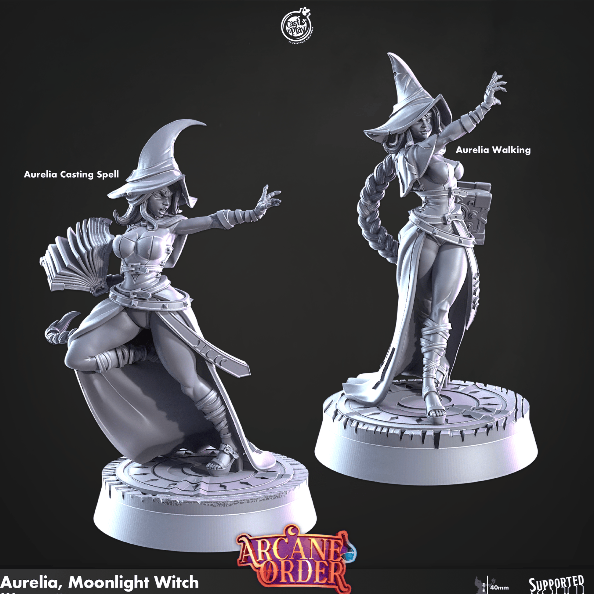 3D Printed Cast n Play Aurelia, Moonlight Witch 28mm 32mm D&D - 3D Printing Boss 