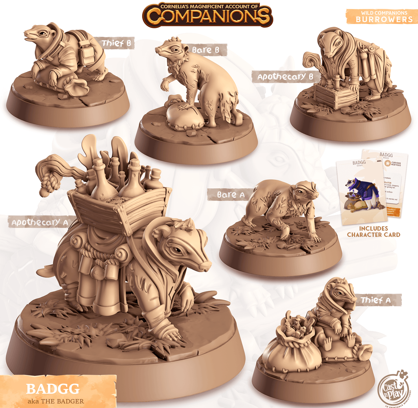 3D Printed Cast n Play Badgg - Badger Companions 28mm 32mm D&D - 3D Printing Boss 