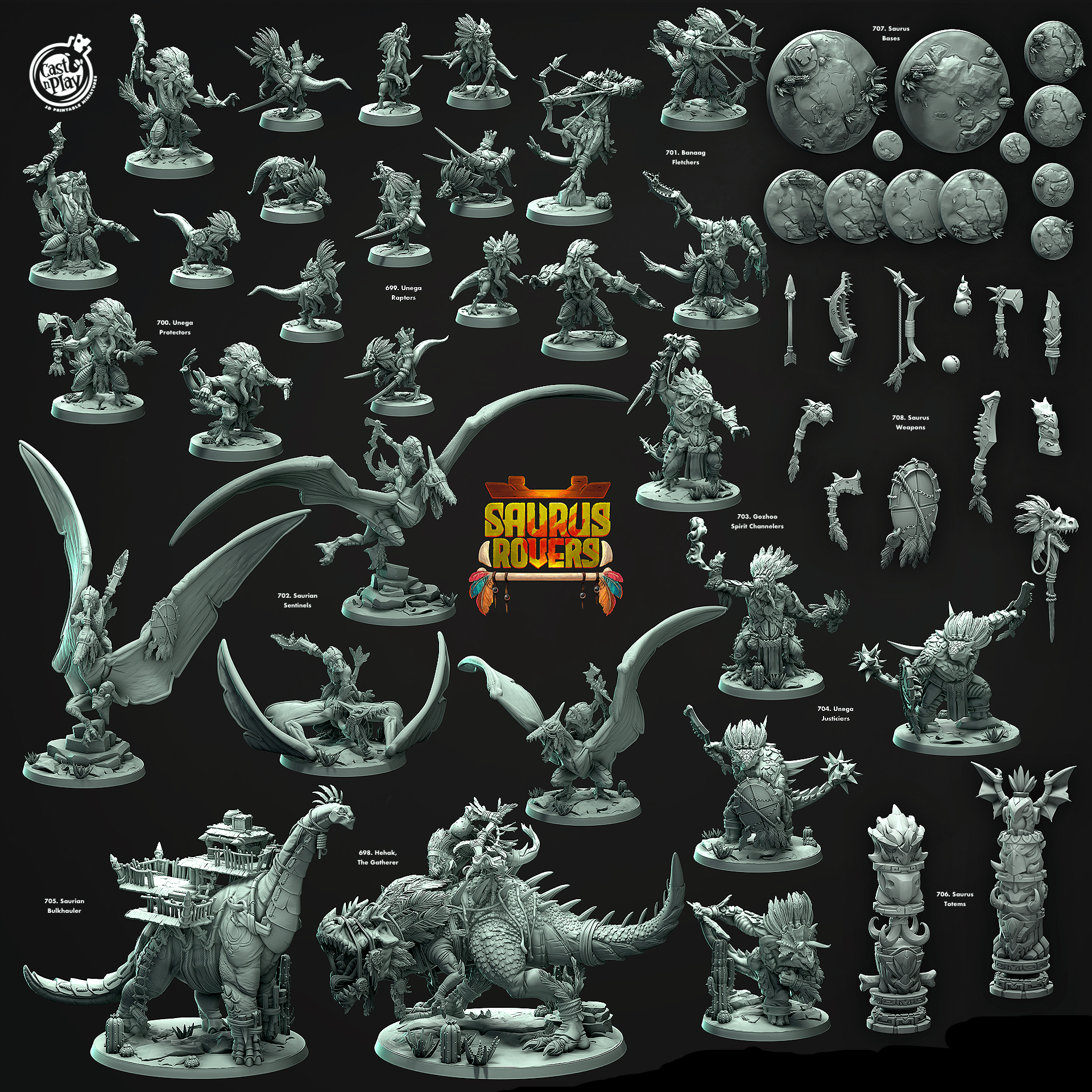 3D Printed Cast n Play Banaag Fletchers Saurus Rovers Set 28mm 32mm D&D - 3D Printing Boss 