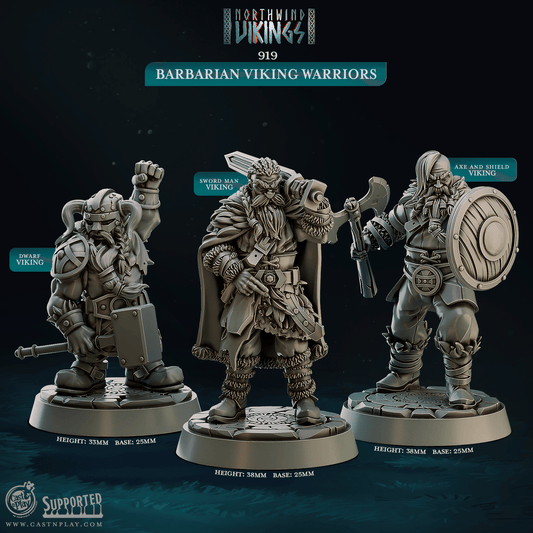 3D Printed Cast n Play Barbarian Viking Warriors Northwind Vikings 28mm 32mm D&D - 3D Printing Boss 