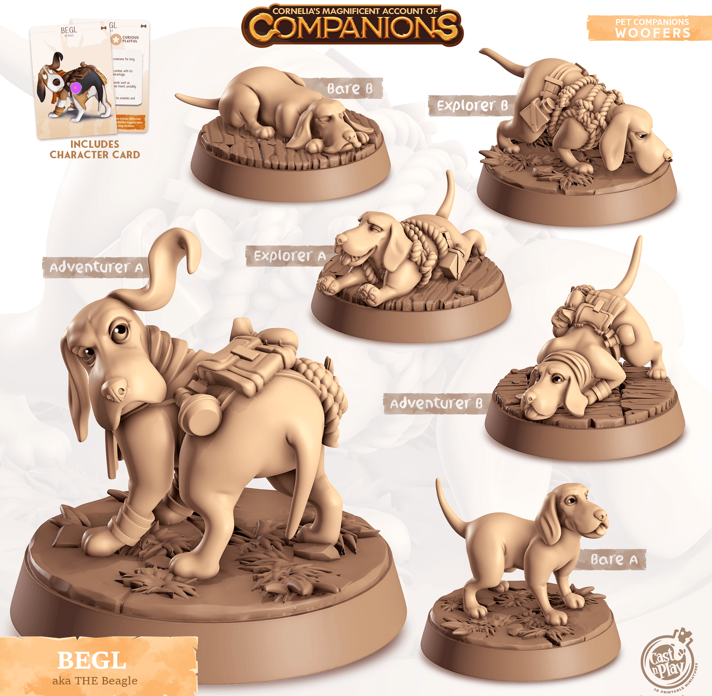 3D Printed Cast n Play Begl - The Beagle Companions 28mm 32mm D&D - 3D Printing Boss 