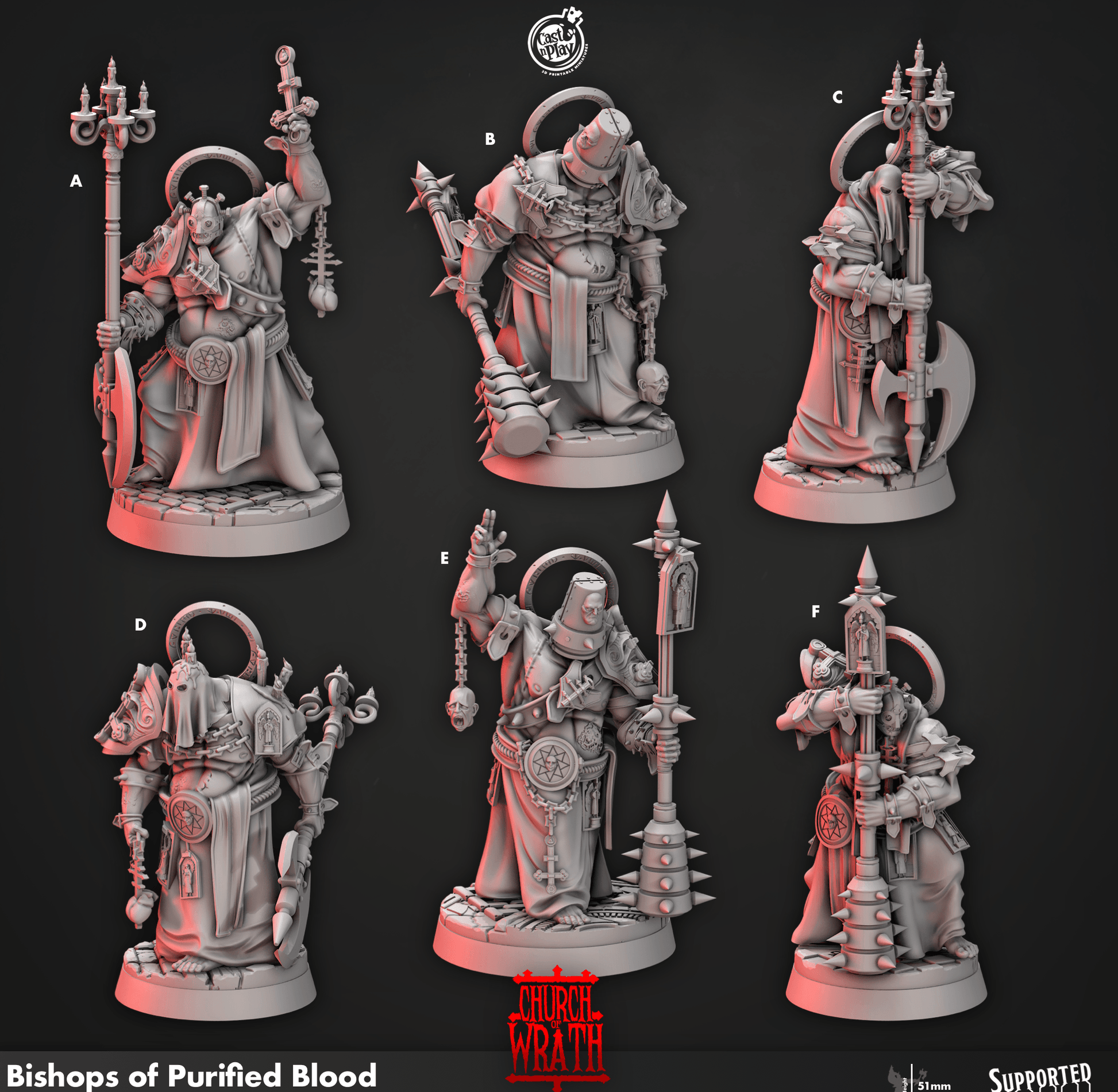 3D Printed Cast n Play Bishops of Purified Blood Church of Wrath 28mm 32mm D&D - 3D Printing Boss 