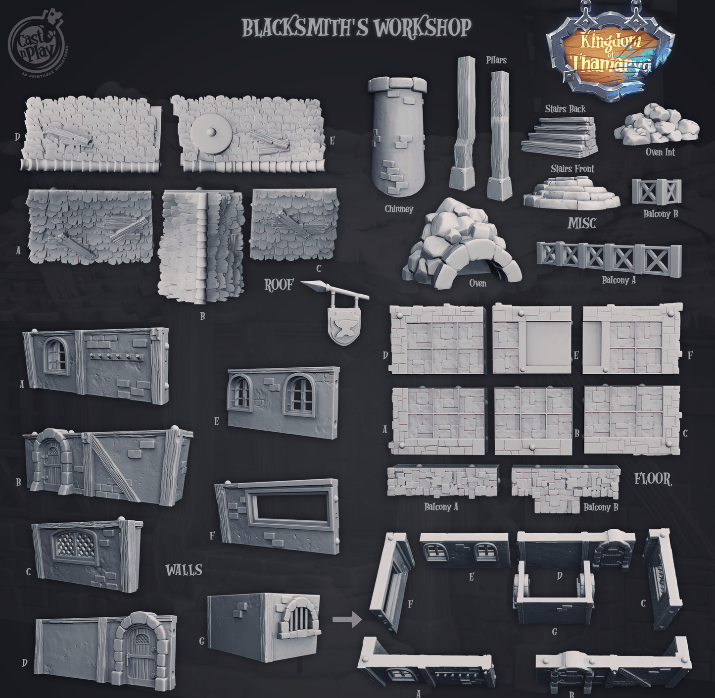 3D Printed Cast n Play Blacksmith's Workshop Kingdom Of Thamarya 28mm 32mm D&D - 3D Printing Boss 