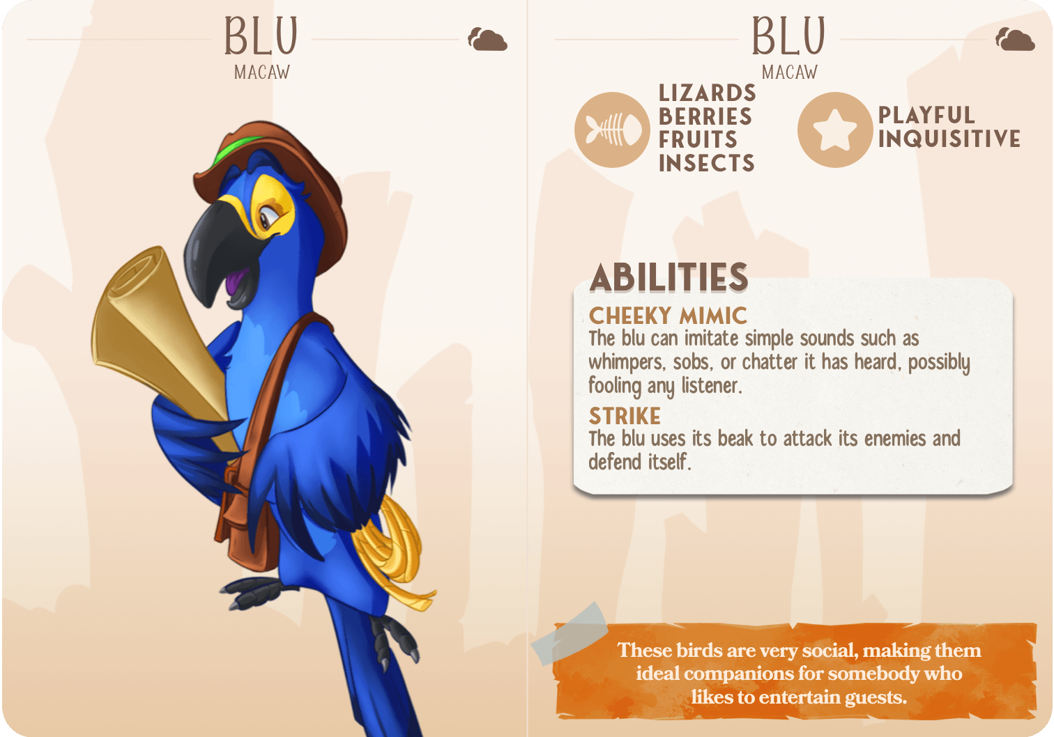 3D Printed Cast n Play Blu - Blue Macaw Parrot Companions 28mm 32mm D&D - 3D Printing Boss 