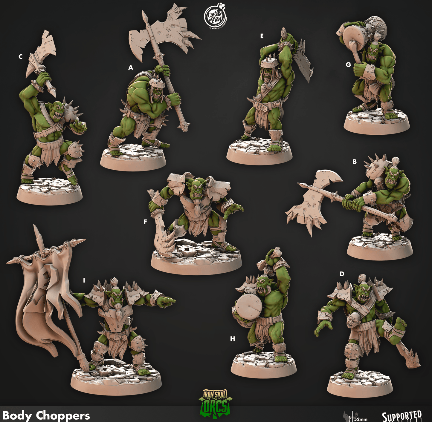 3D Printed Cast n Play Body Choppers Iron Skull Orcs 28mm 32mm D&D - 3D Printing Boss 