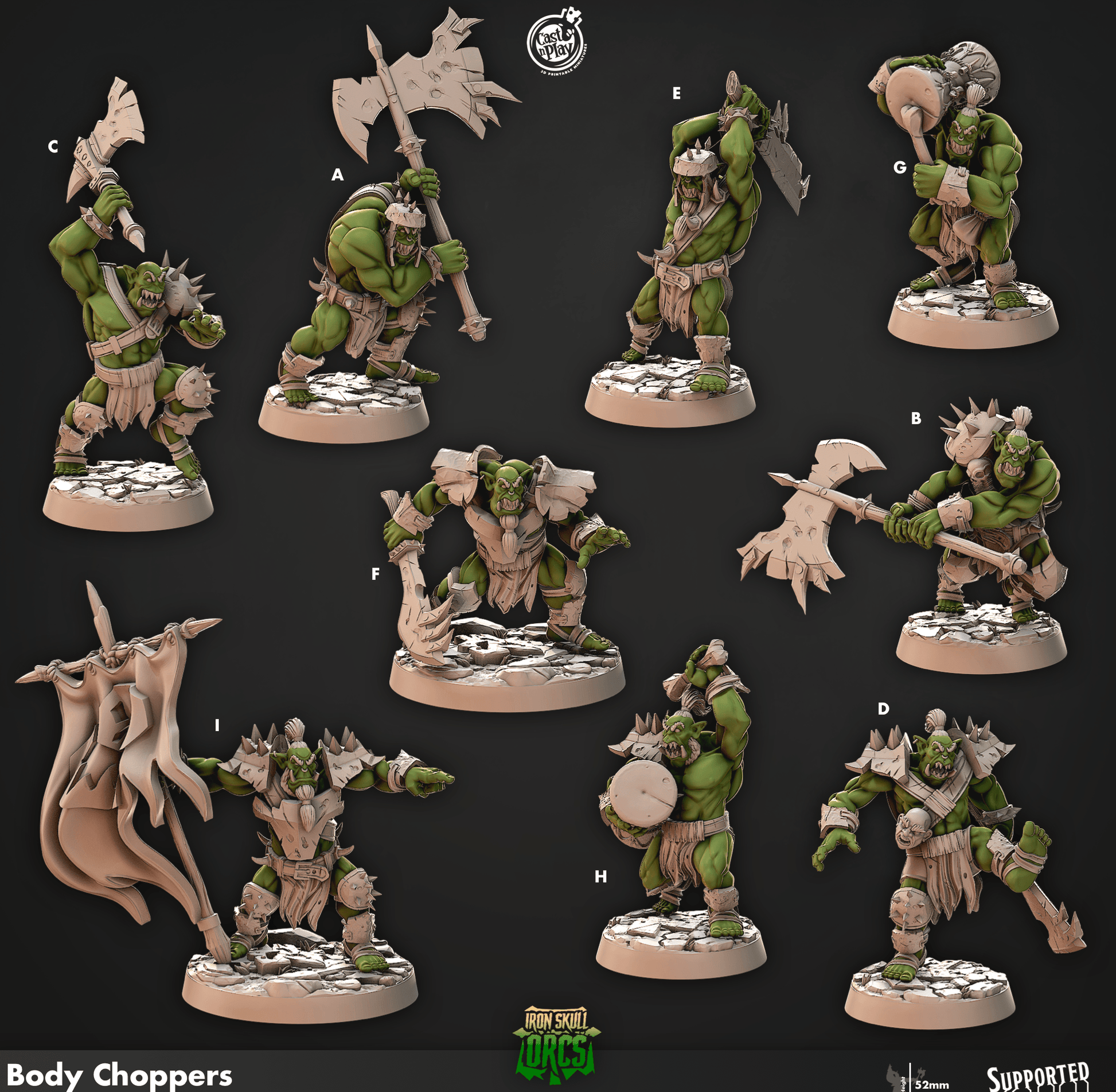 3D Printed Cast n Play Body Choppers Iron Skull Orcs 28mm 32mm D&D - 3D Printing Boss 