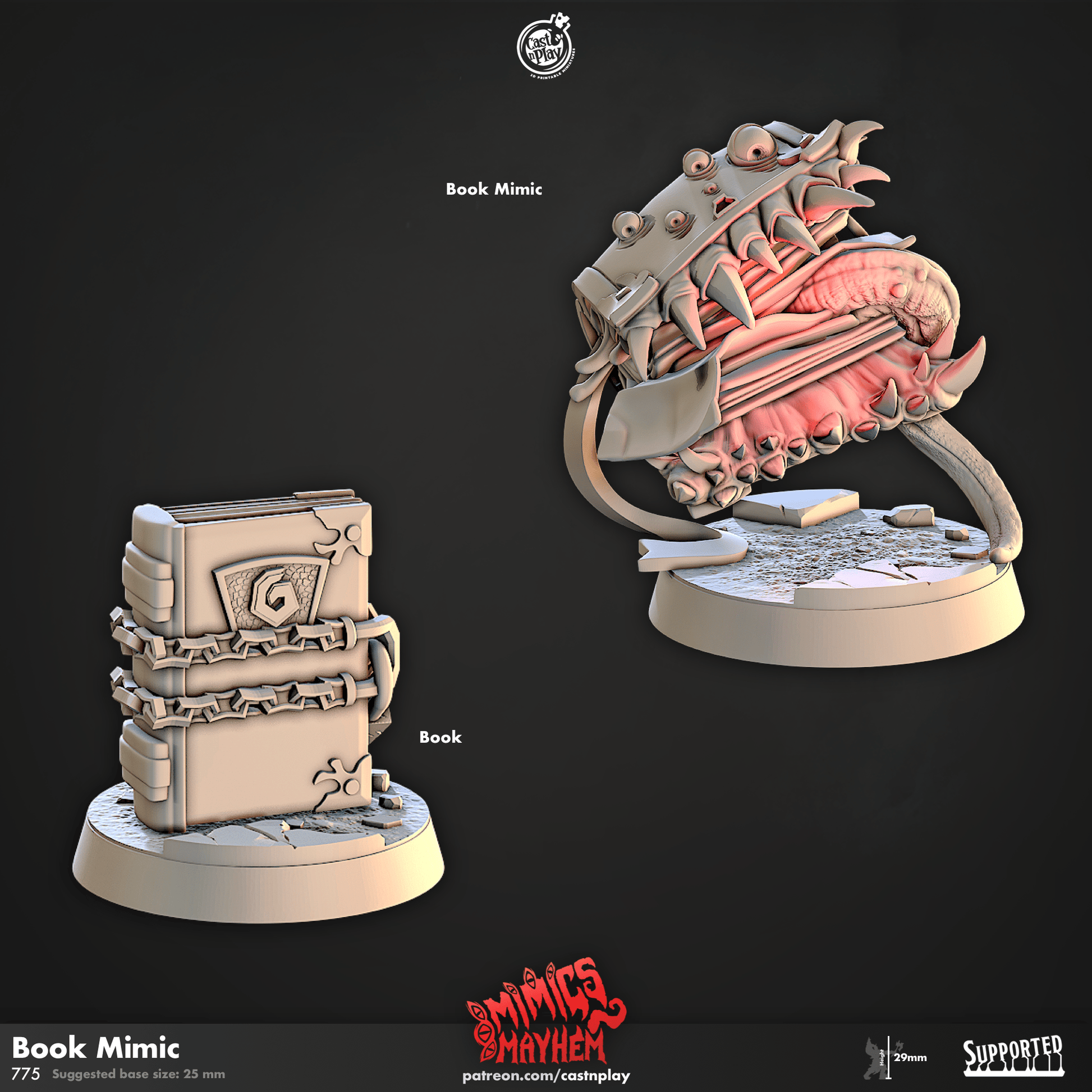 3D Printed Cast n Play Book Mimic Mimics Mayhem Set 28mm 32mm D&D - 3D Printing Boss 