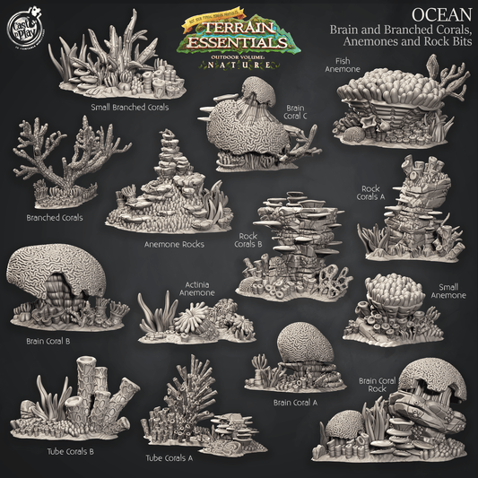3D Printed Cast n Play Brain and Branched Corals, Anemones and Bock Bits Ocean Terrain Set Terrain Essentials Nature 28mm 32mm D&D - 3D Printing Boss 