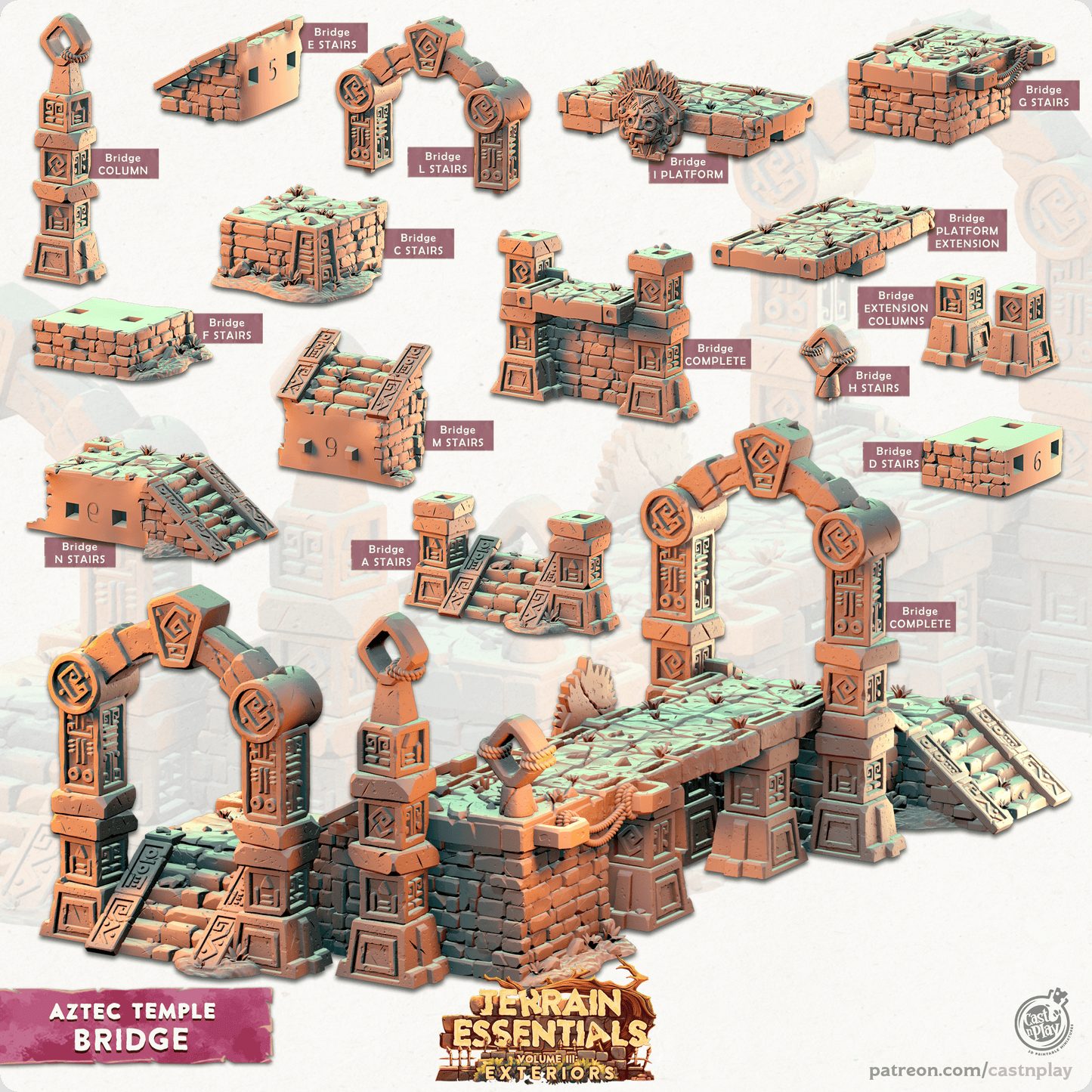 3D Printed Cast n Play Bridge Aztec Temple Set 28mm 32mm D&D - 3D Printing Boss 