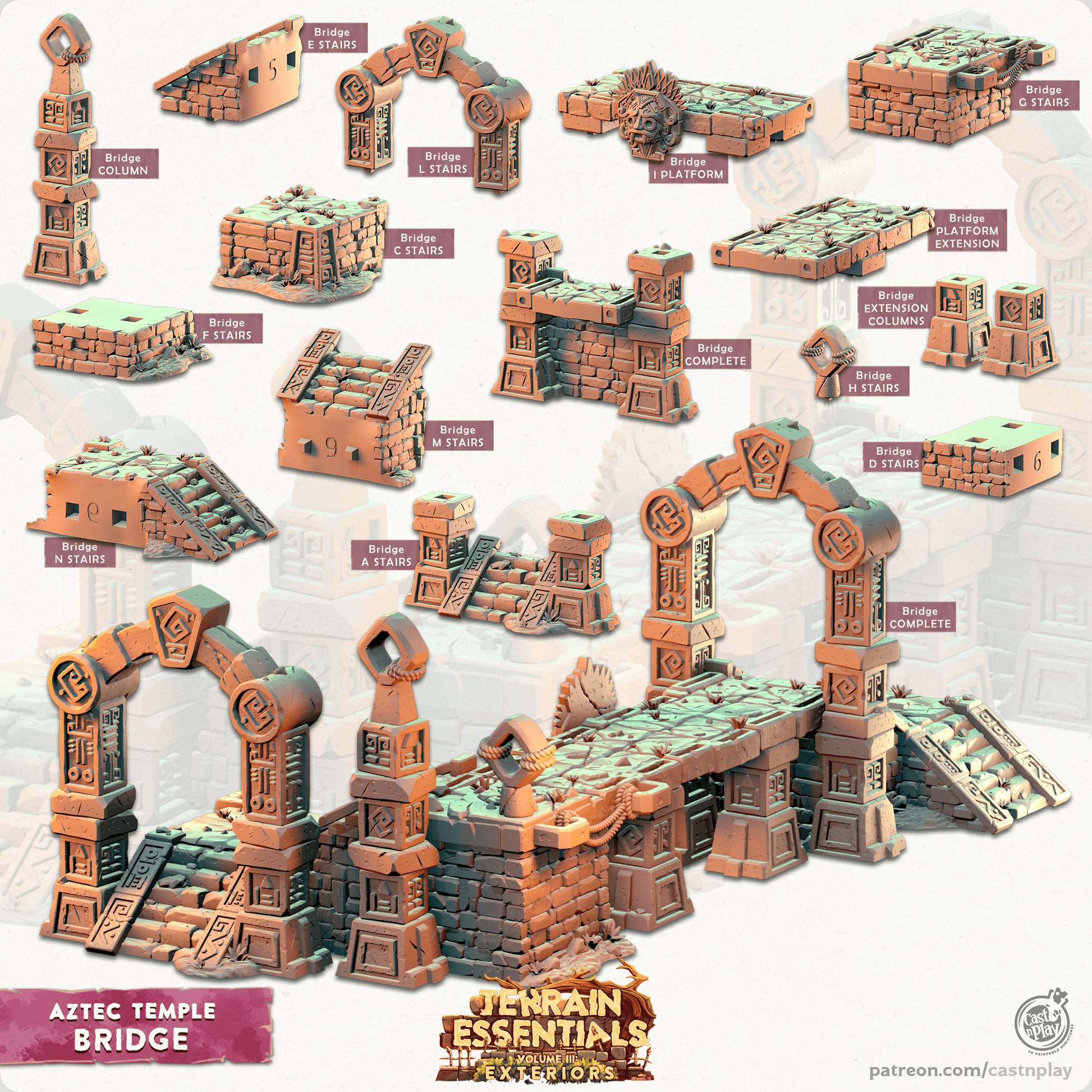 3D Printed Cast n Play Bridge Aztec Temple Set 28mm 32mm D&D - 3D Printing Boss 