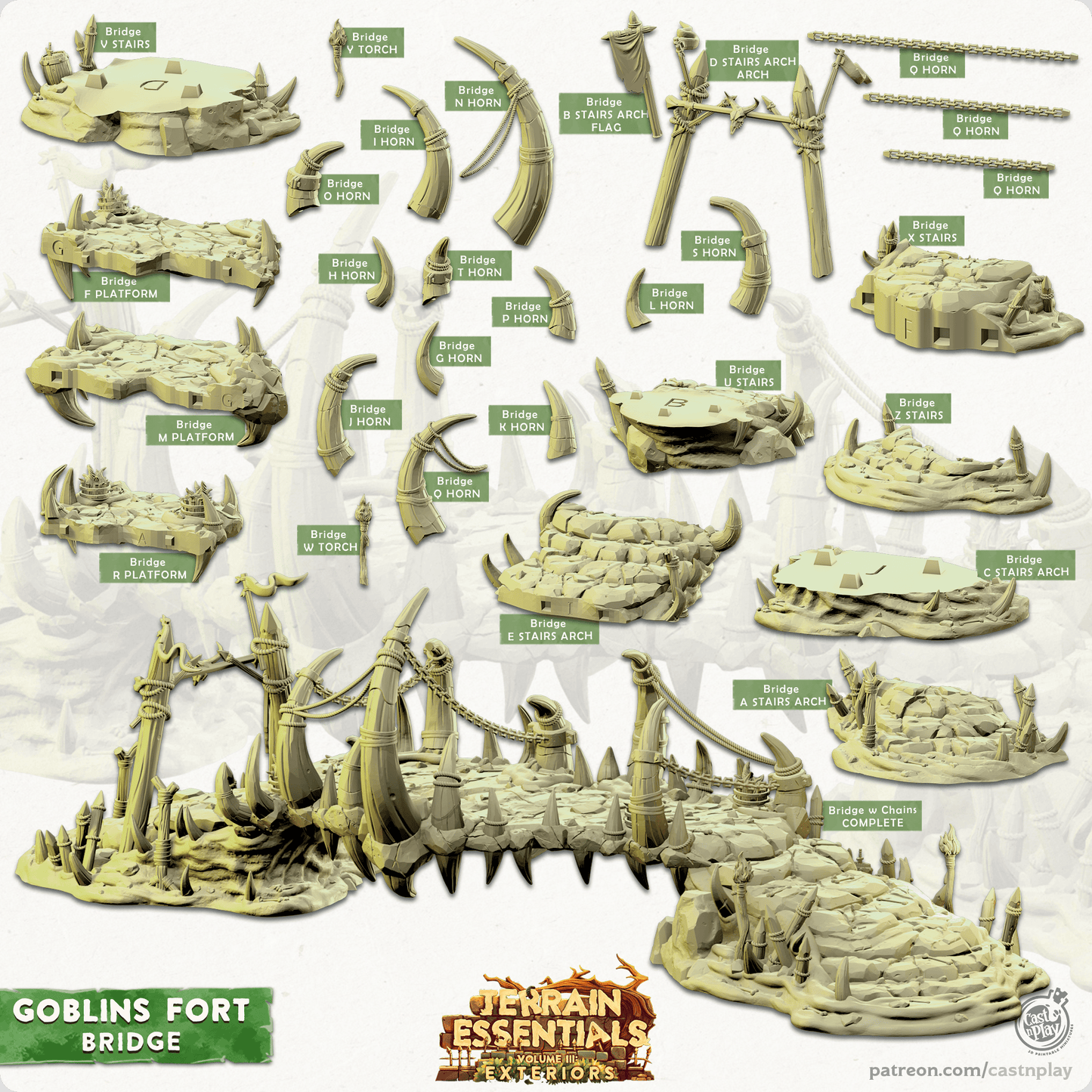 3D Printed Cast n Play Bridge Goblins Fort Set 28mm 32mm D&D - 3D Printing Boss 