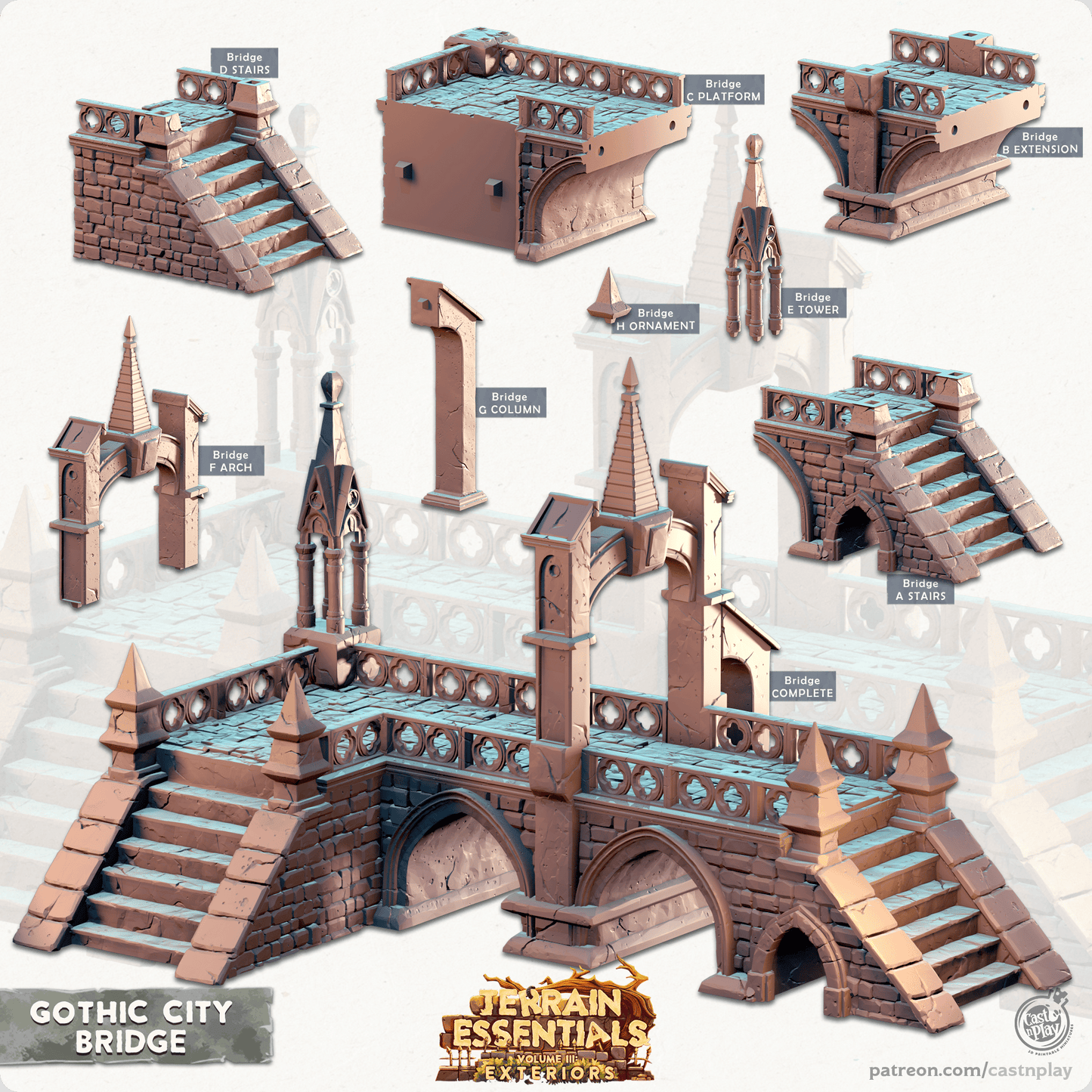 3D Printed Cast n Play Bridge Gothic City Set 28mm 32mm D&D - 3D Printing Boss 