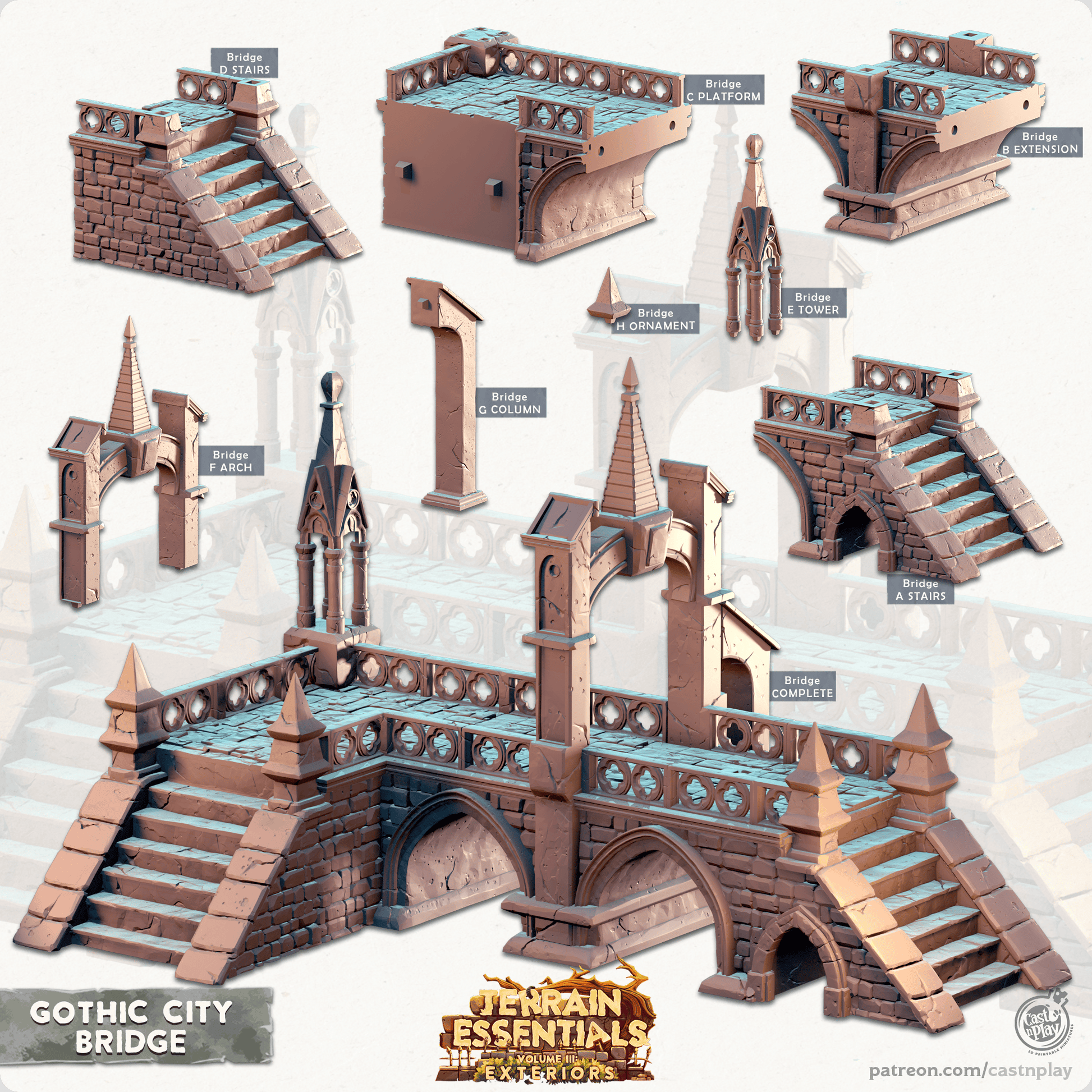 3D Printed Cast n Play Bridge Gothic City Set 28mm 32mm D&D - 3D Printing Boss 