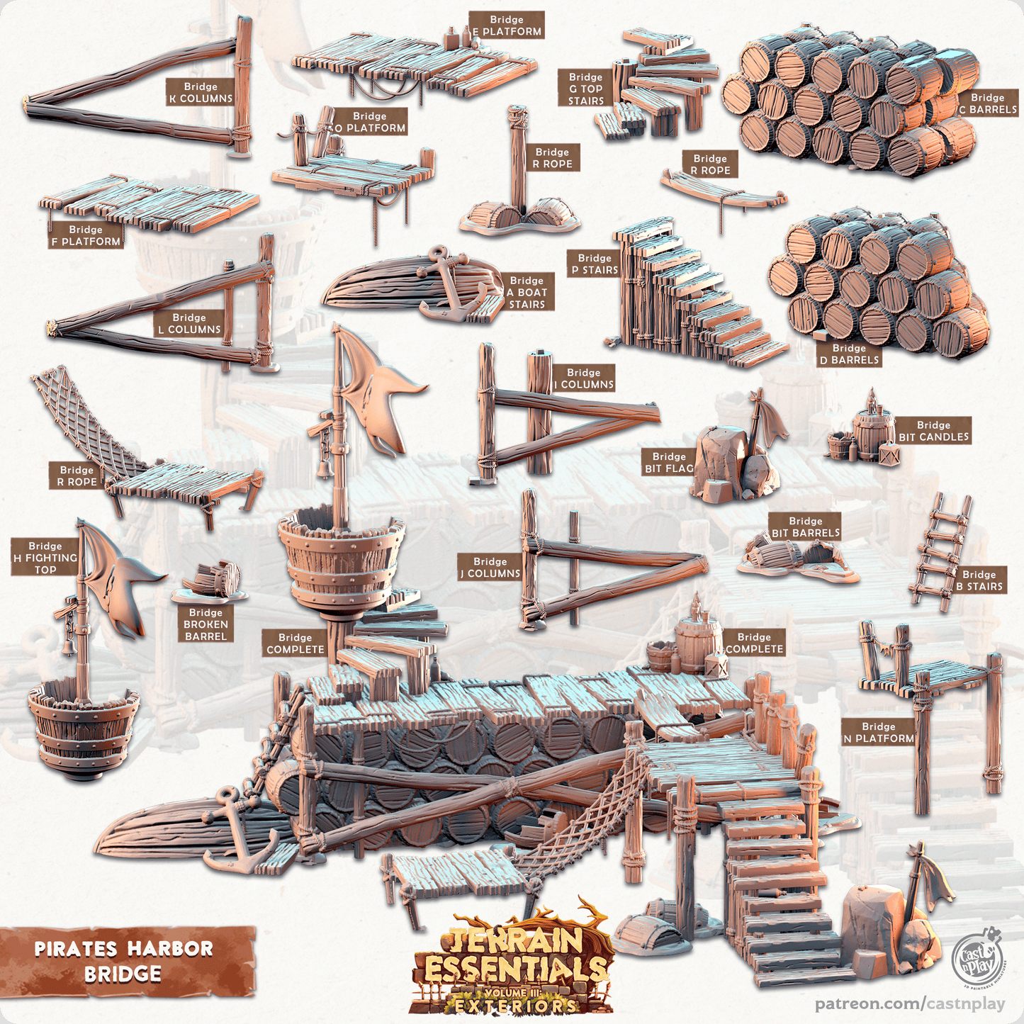 3D Printed Cast n Play Bridge Pirates Harbor Set 28mm 32mm D&D - 3D Printing Boss 