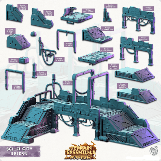 3D Printed Cast n Play Bridge Sci-Fi City Set Terrain Essentials Vol III Exteriors 28mm 32mm D&D - 3D Printing Boss 