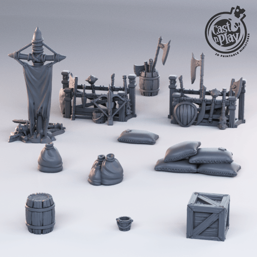 3D Printed Cast n Play - Camp Weapons and Props 28mm 32mm D&D - 3D Printing Boss 
