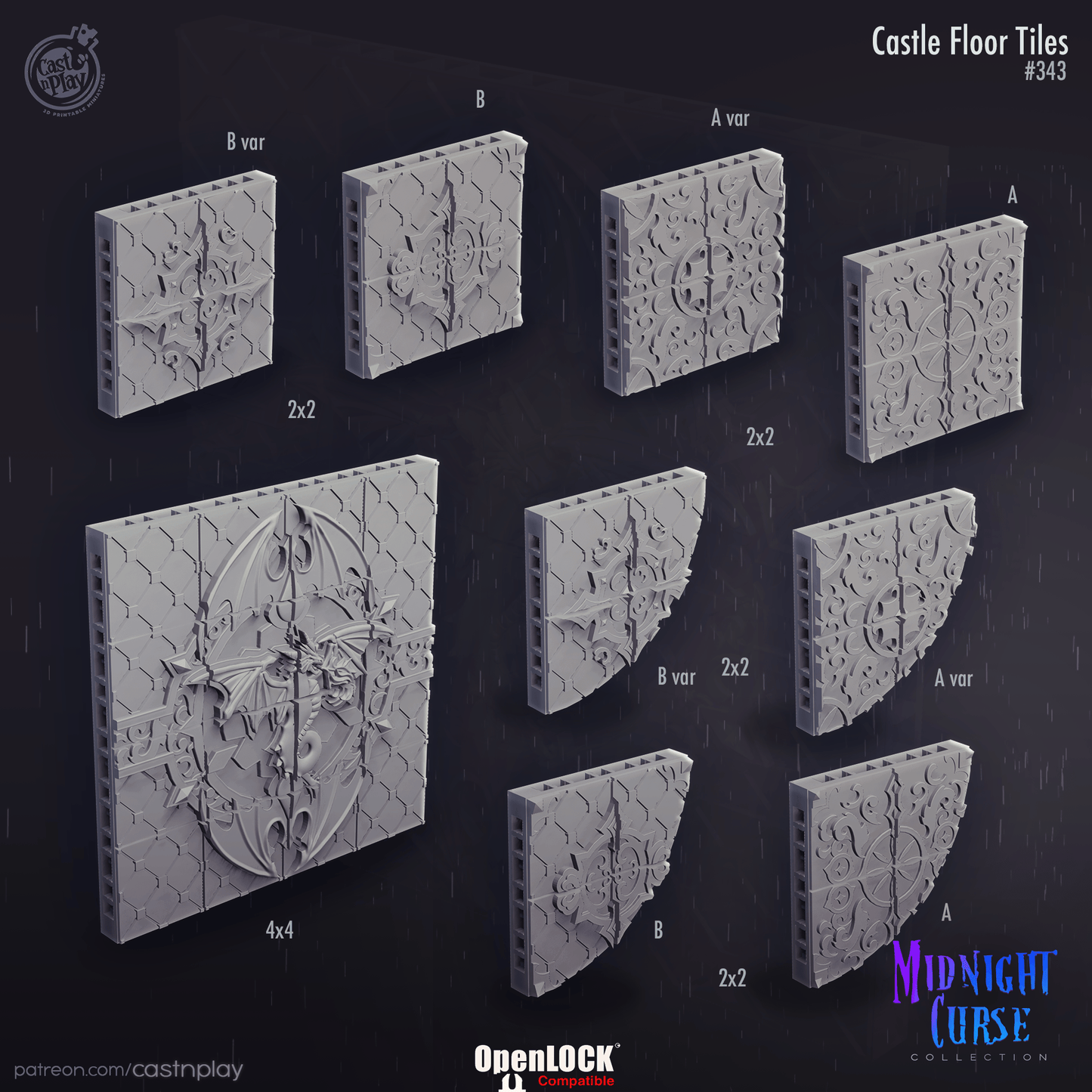 3D Printed Cast n Play Castle Floor Tiles Midnight Curse 28mm 32mm D&D - 3D Printing Boss 