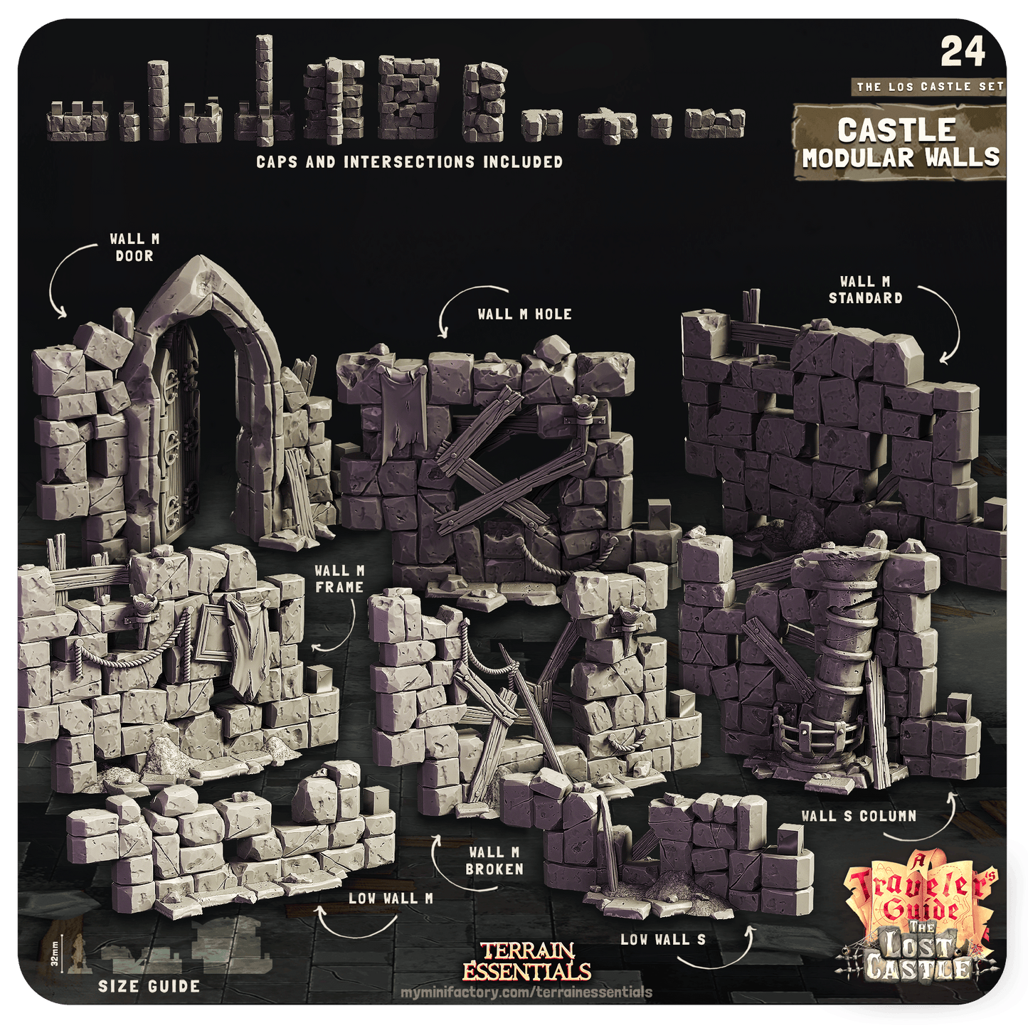 3D Printed Cast n Play Castle Modular Walls The Lost Castle Terrain Set 28mm 32mm D&D - 3D Printing Boss 