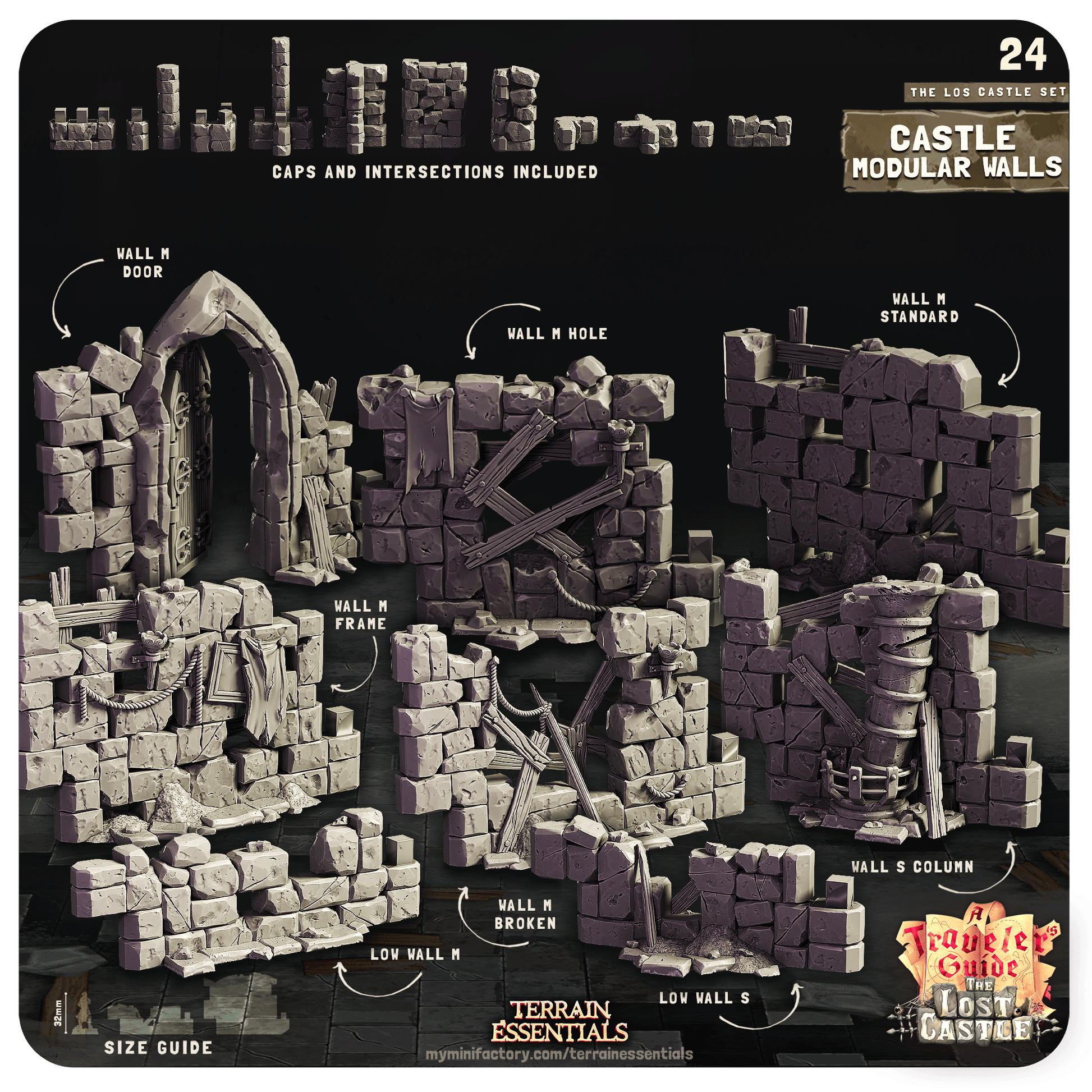 3D Printed Cast n Play Castle Modular Walls The Lost Castle Terrain Set 28mm 32mm D&D - 3D Printing Boss 