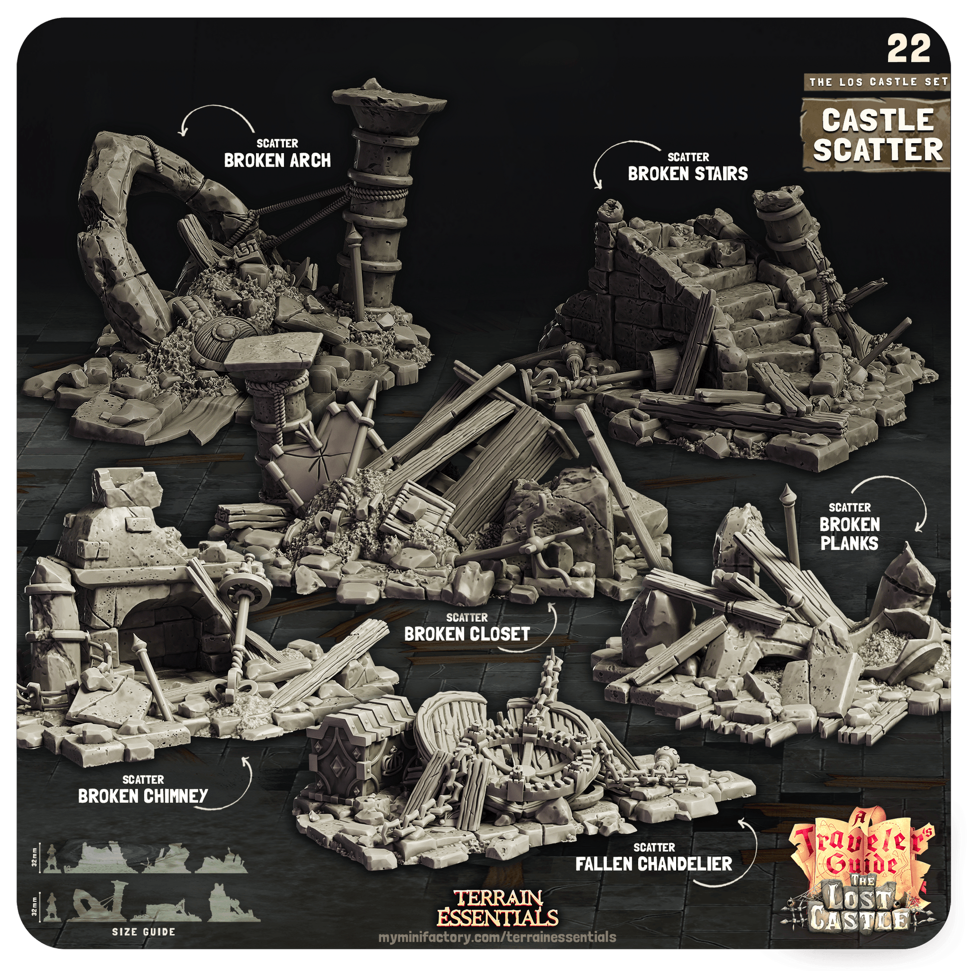 3D Printed Cast n Play Castle Scatter The Lost Castle Terrain Set 28mm 32mm D&D - 3D Printing Boss 