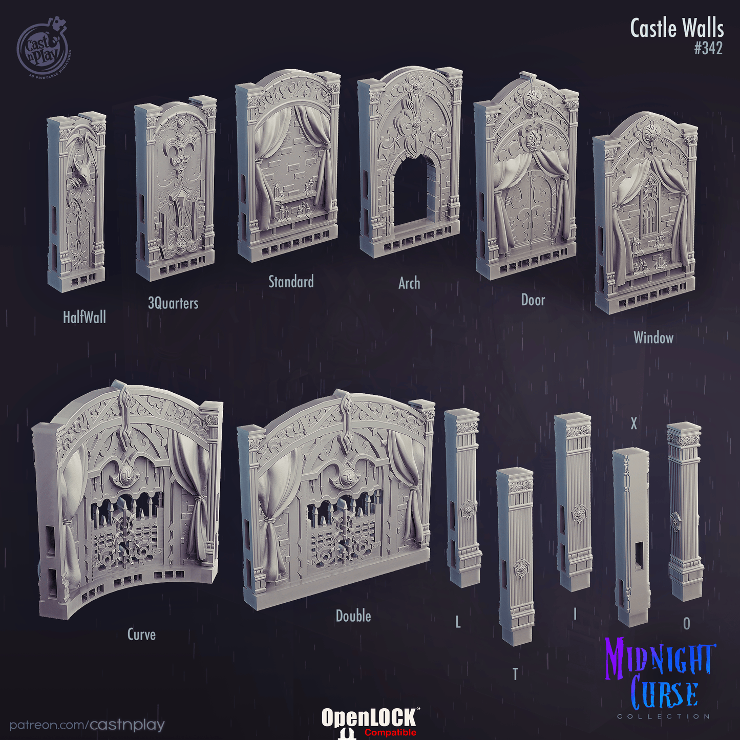 3D Printed Cast n Play Castle Walls Midnight Curse 28mm 32mm D&D - 3D Printing Boss 