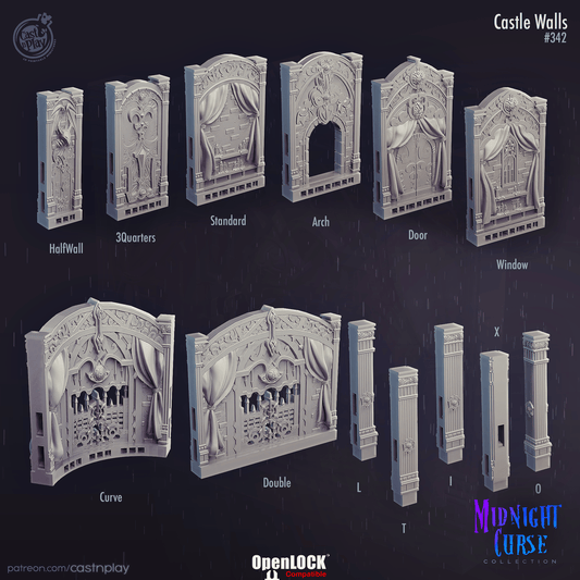 3D Printed Cast n Play Castle Walls Midnight Curse 28mm 32mm D&D - 3D Printing Boss 