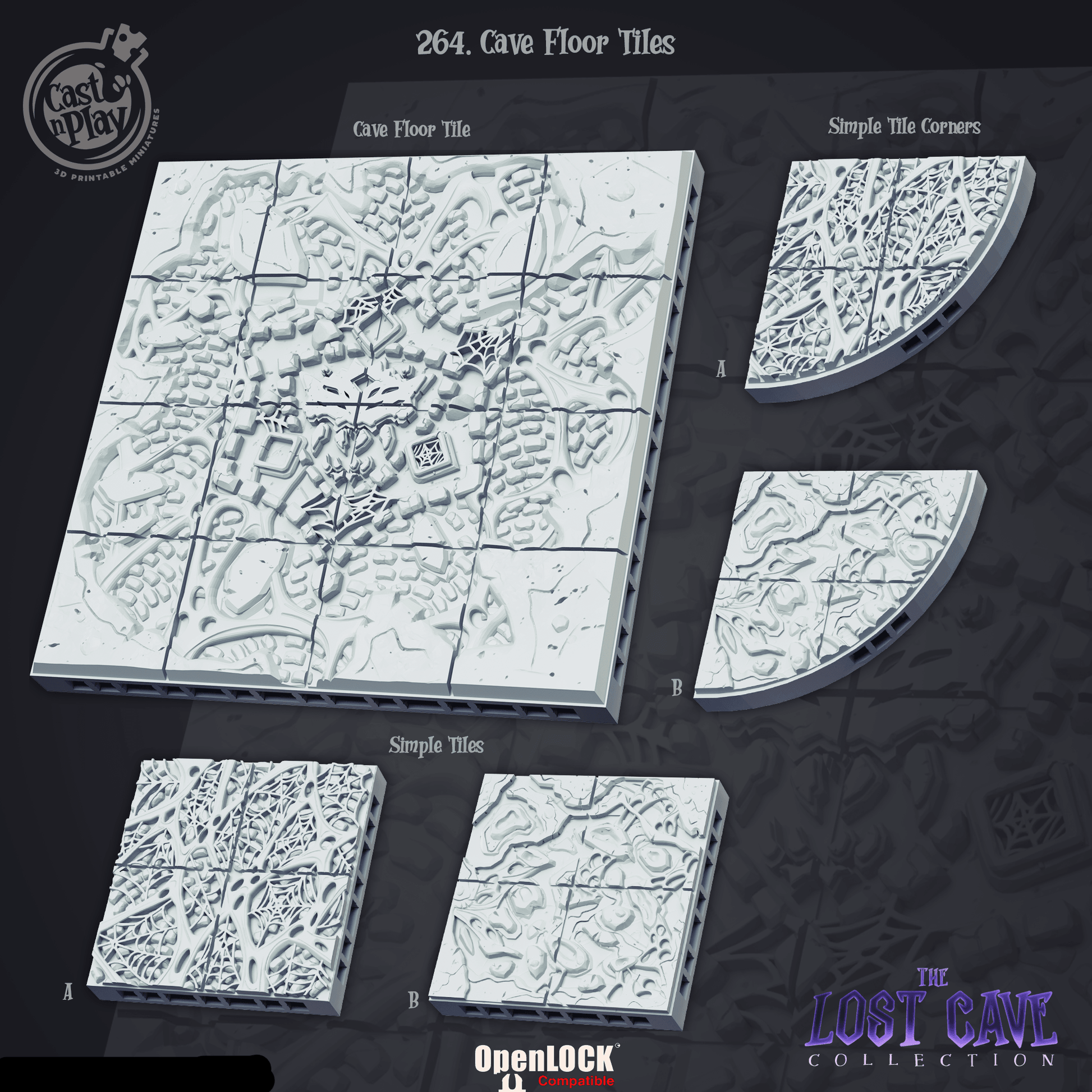 3D Printed Cast n Play Cave Floor Tiles 28mm 32mm D&D - 3D Printing Boss 