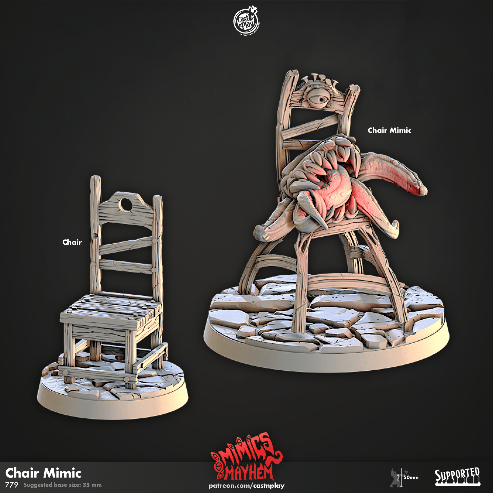 3D Printed Cast n Play Chair Mimic Mimics Mayhem Set 28mm 32mm D&D - 3D Printing Boss 