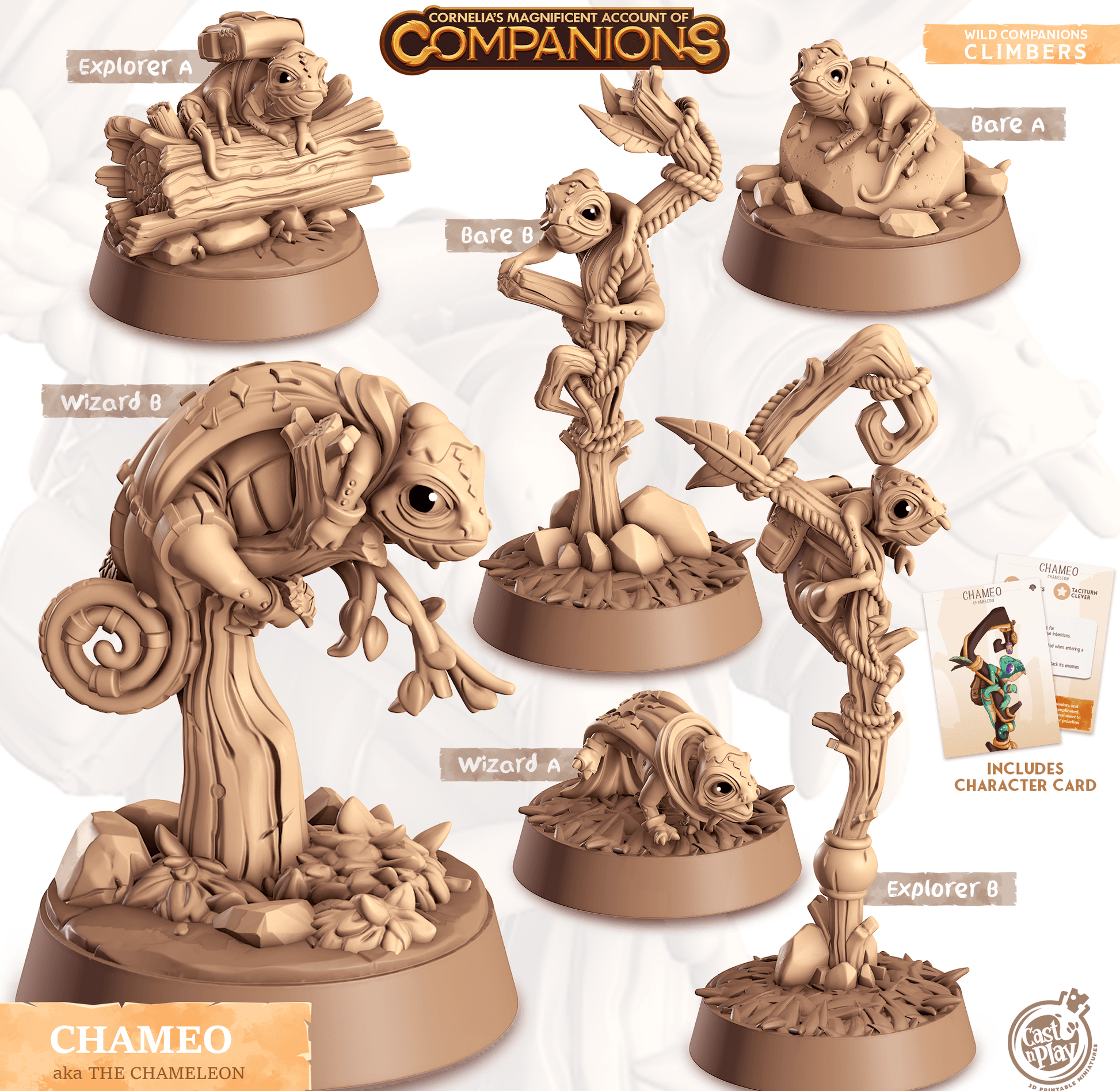 3D Printed Cast n Play Chameo - Chamaleon Companions 28mm 32mm D&D - 3D Printing Boss 