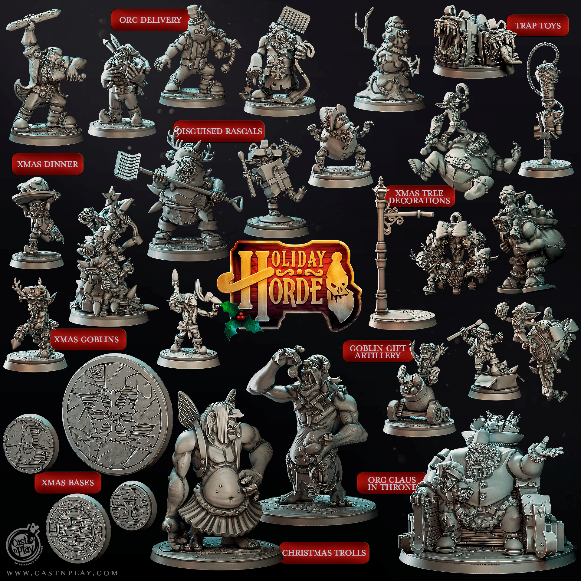 3D Printed Cast n Play Xmas Dinner Holiday Horde Set 28mm 32mm D&D - 3D Printing Boss 