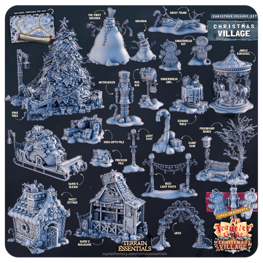 3D Printed Cast n Play Christmas Village Terrain Set 28mm 32mm D&D - 3D Printing Boss 
