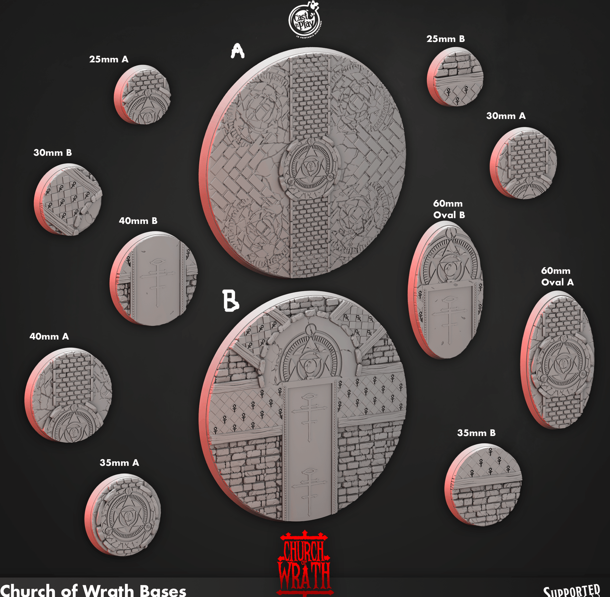 3D Printed Cast n Play Church Of Wrath Bases Set 28mm 32mm D&D - 3D Printing Boss 
