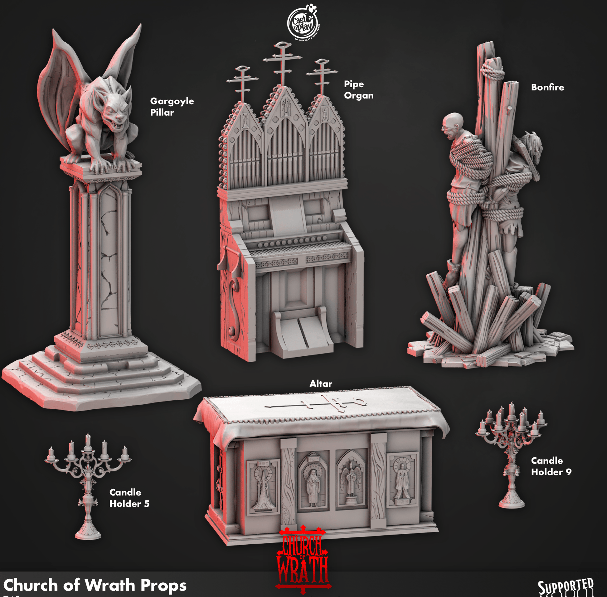 3D Printed Cast n Play Church of Wrath Props Church of Wrath 28mm 32mm D&D - 3D Printing Boss 