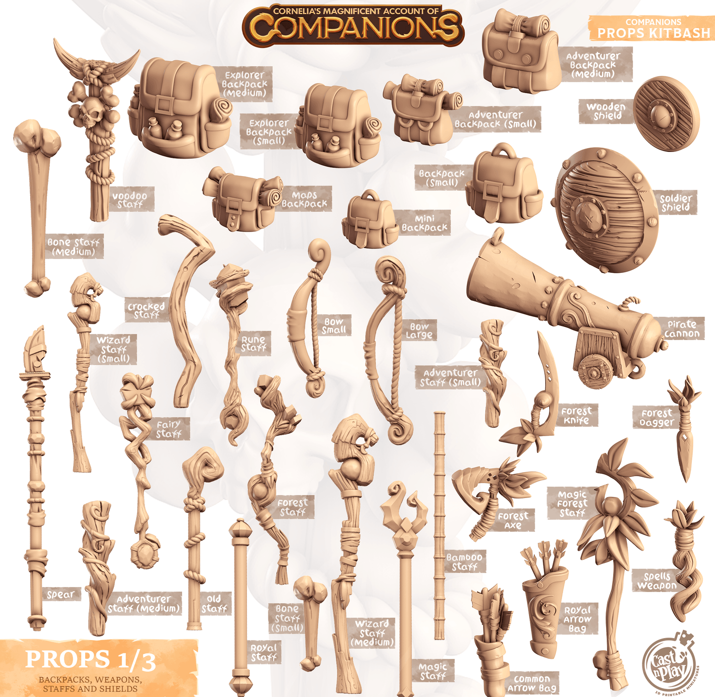 3D Printed Cast n Play Companion's Props Kitbash Companions 28mm 32mm D&D - 3D Printing Boss 