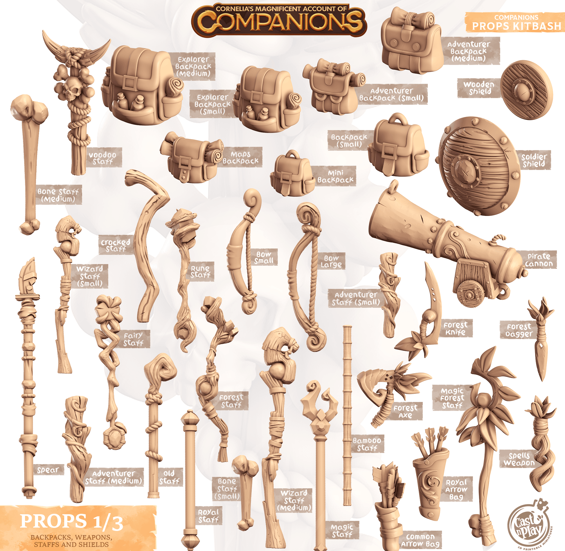 3D Printed Cast n Play Companion's Props Kitbash Companions 28mm 32mm D&D - 3D Printing Boss 