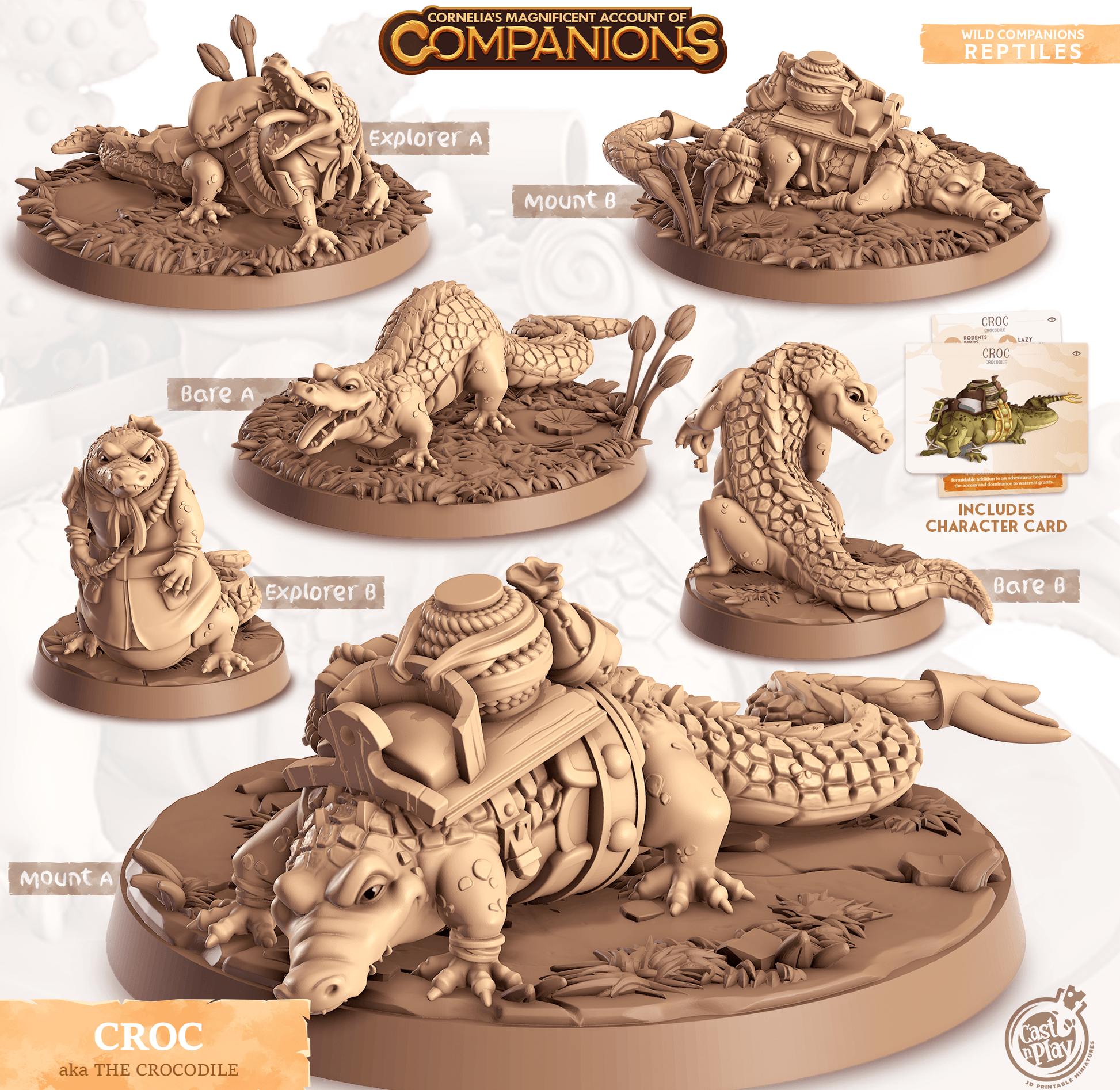3D Printed Cast n Play Croc - The Crocodile Companions 28mm 32mm D&D - 3D Printing Boss 