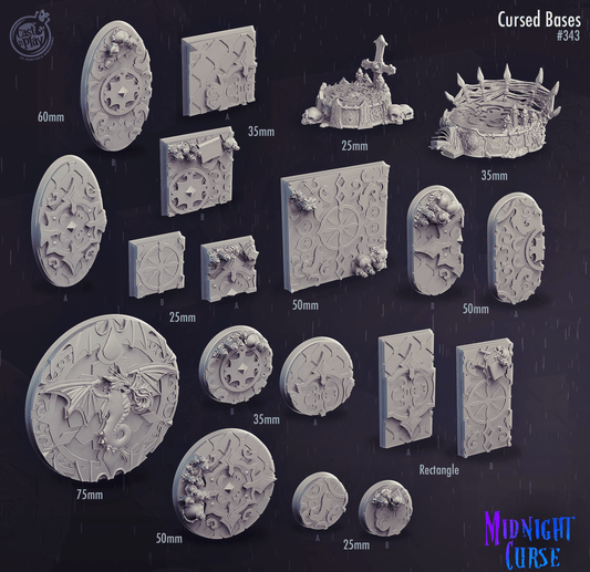 3D Printed Cast n Play Cursed Bases Set 28mm 32mm D&D - 3D Printing Boss 