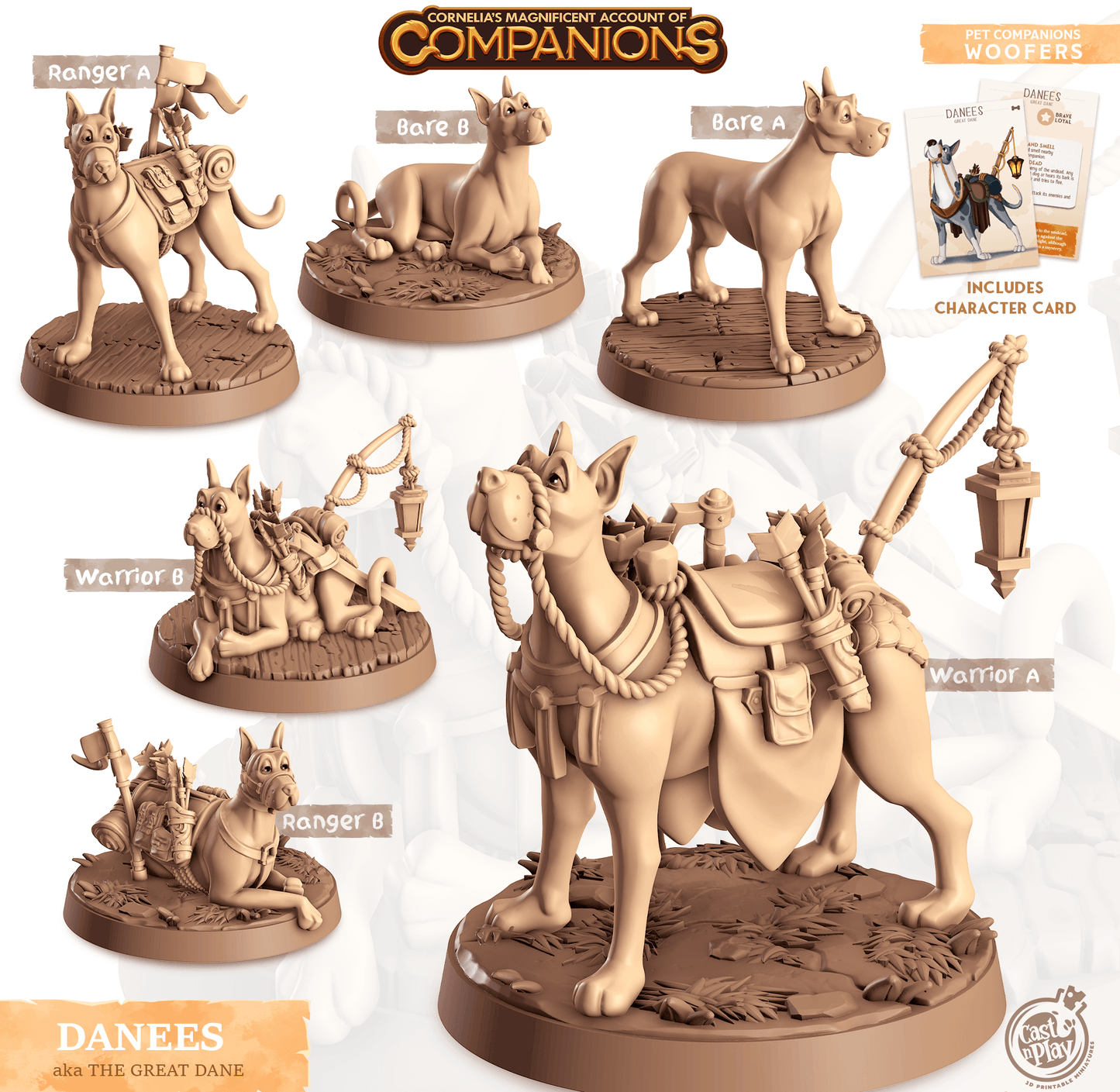 3D Printed Cast n Play Danees - Great Dane Companions 28mm 32mm D&D - 3D Printing Boss 