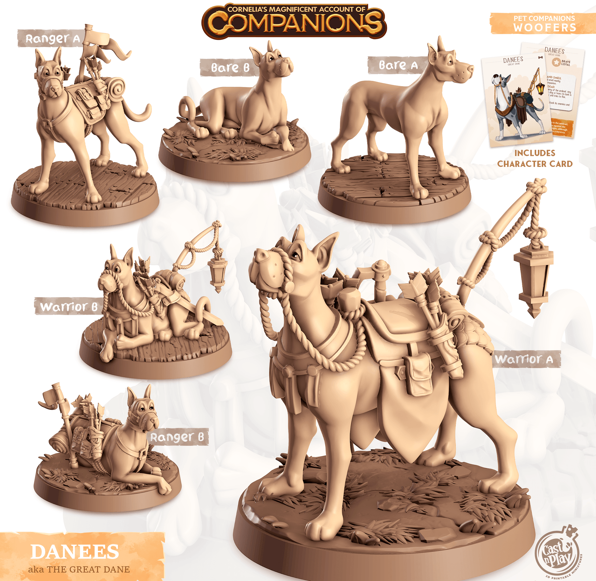 3D Printed Cast n Play Danees - Great Dane Companions 28mm 32mm D&D - 3D Printing Boss 