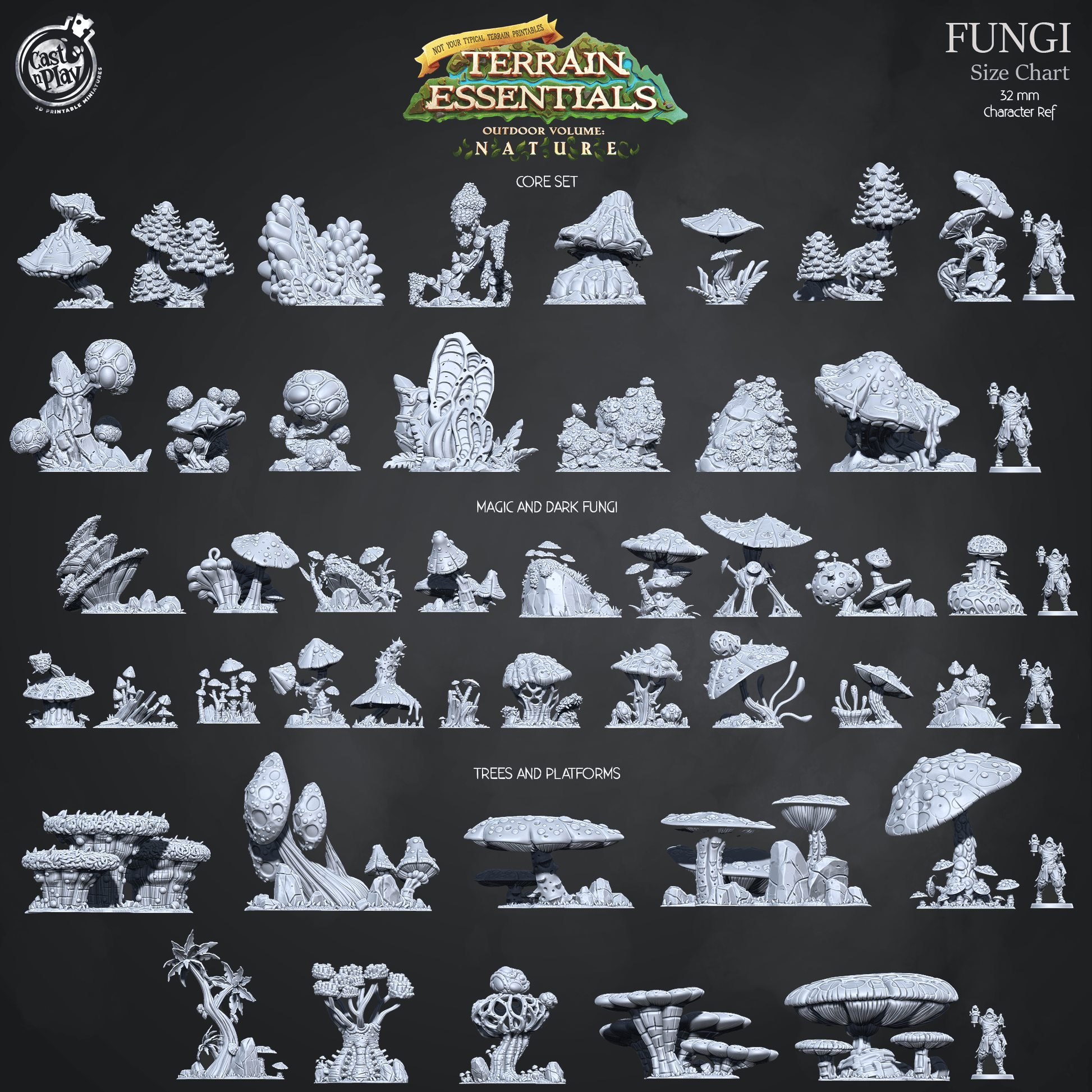 3D Printed Cast n Play Dark And Magic Fungi Fungi Terrain Set Terrain Essentials Nature 28mm 32mm D&D - 3D Printing Boss 