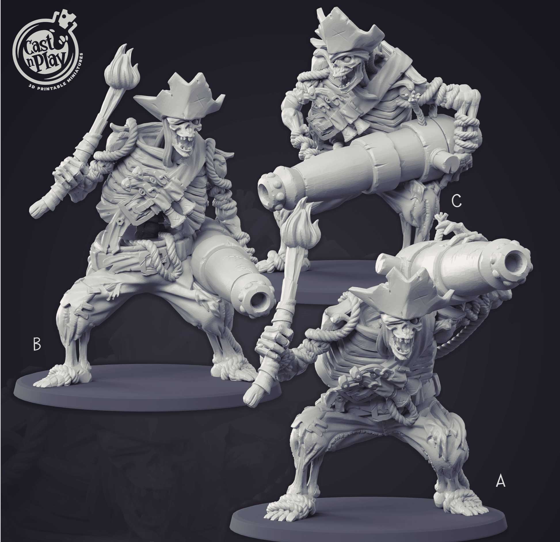 3D Printed Cast n Play - Deadly Canon Skeleton 28mm 32mm D&D - 3D Printing Boss 