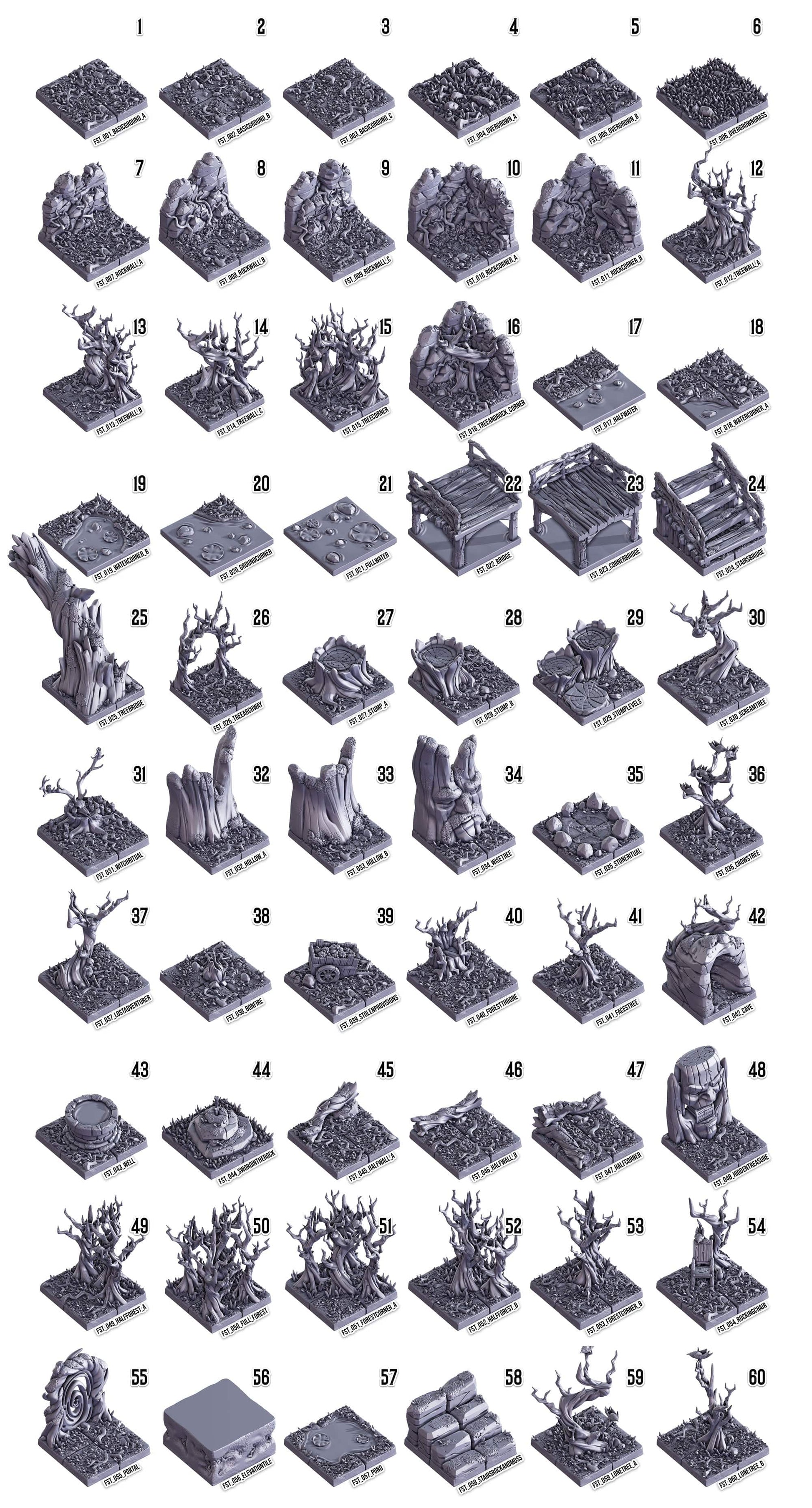 3D Printed Cast n Play Death x Tiles - Forest Set 28mm 32mm D&D - 3D Printing Boss 