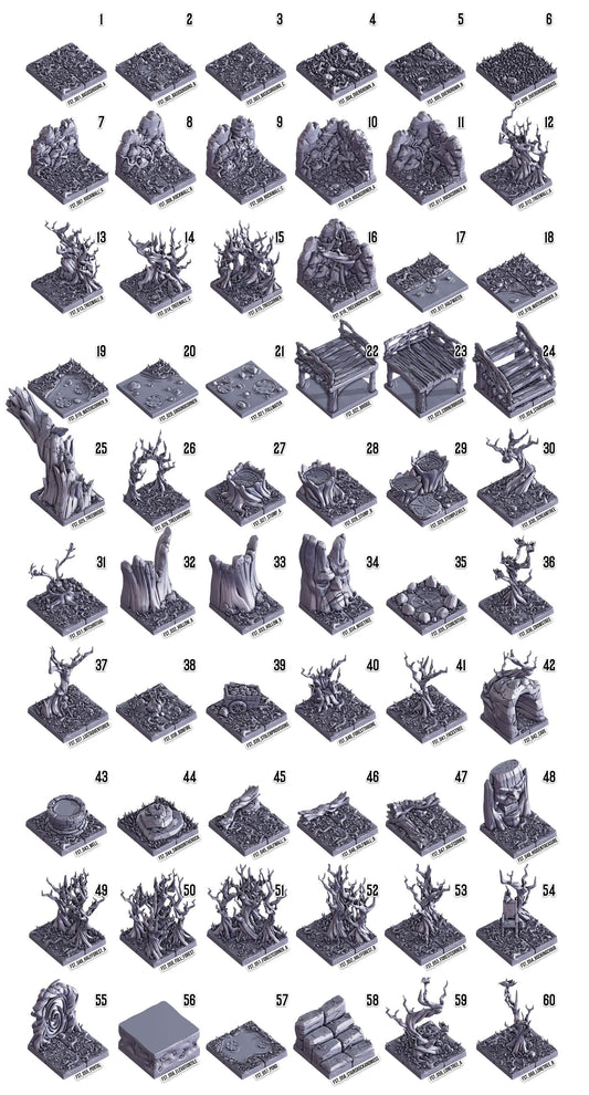 3D Printed Cast n Play Death x Tiles - Forest Set 28mm 32mm D&D - 3D Printing Boss 